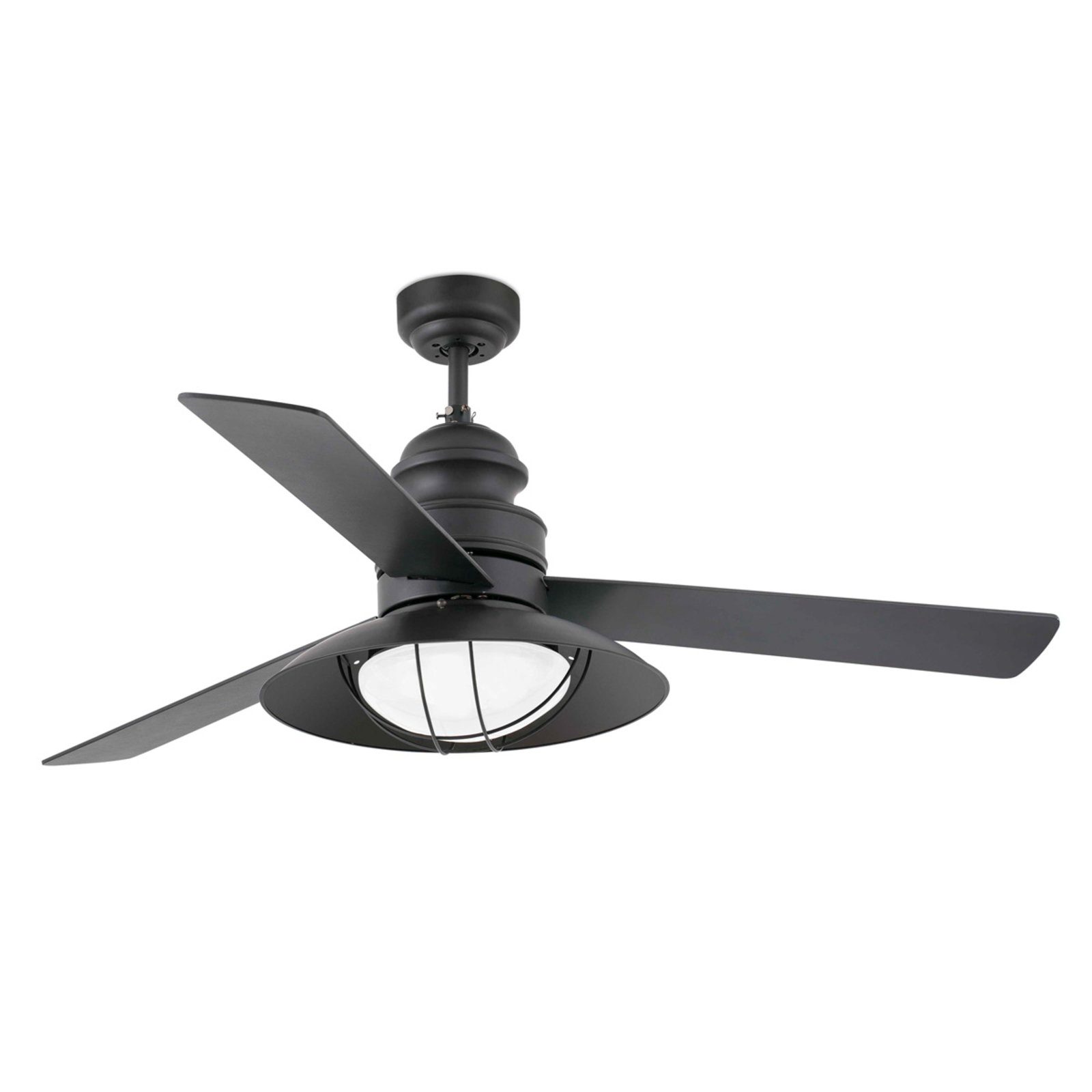 FARO BARCELONA In Retro-Design - Winch ceiling fan with light, for Living / Dining Room, steel, wood, glass, E27, 20 W, energy efficiency: A++, H: 52 cm