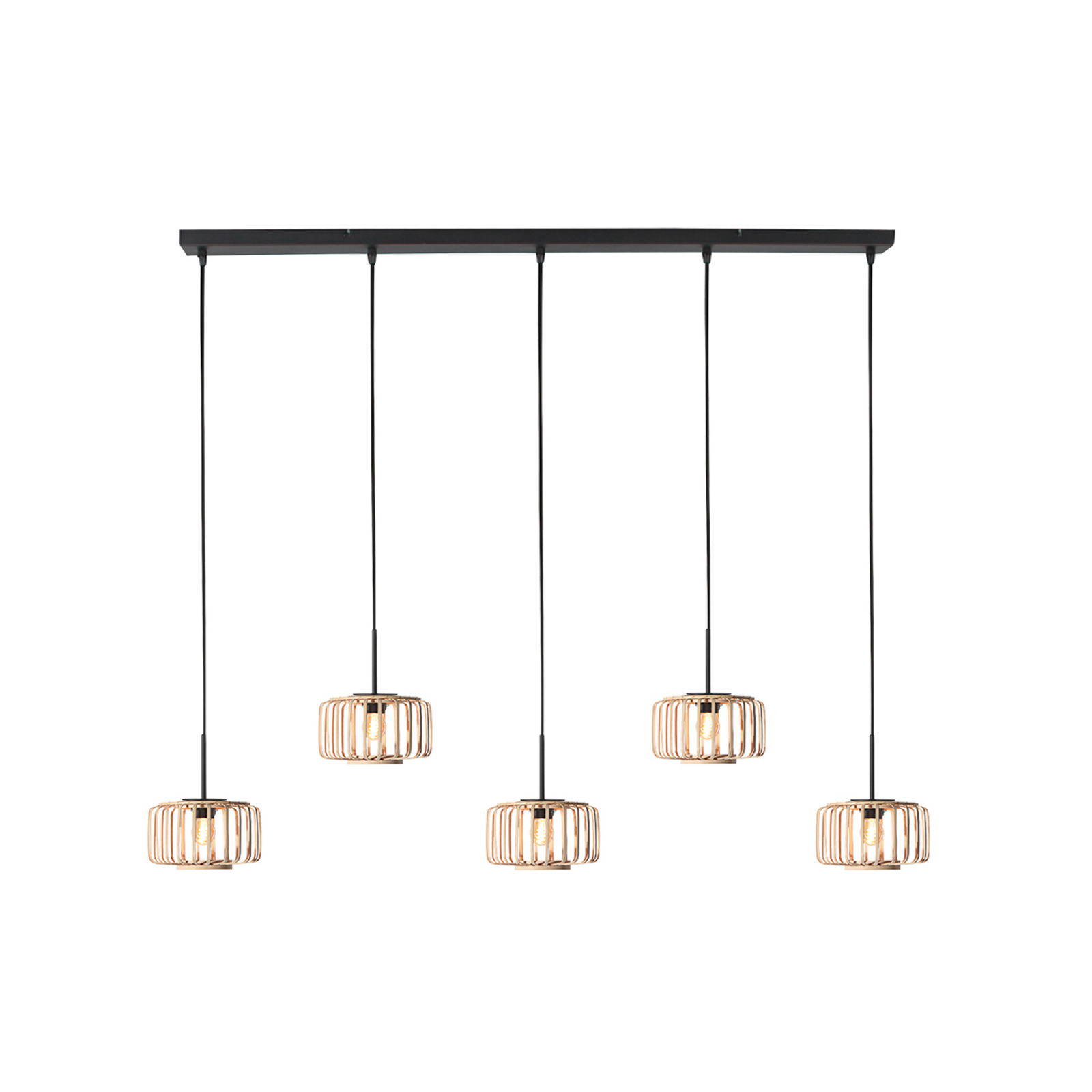 Suspension Breeza Beache, à 5 lampes, longue, noire, bambou