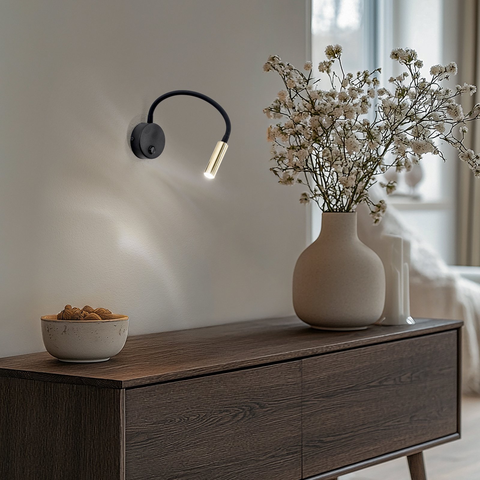 Seinavalgusti Lagos, must/kuldne, 45 cm, lugemislamp, G9