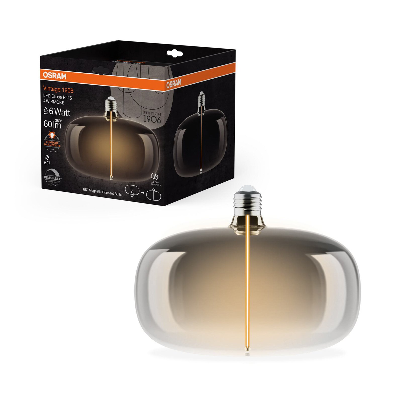 OSRAM LED Vintage Big Elipse E27 4W 818 Filament smoke à intensité variable