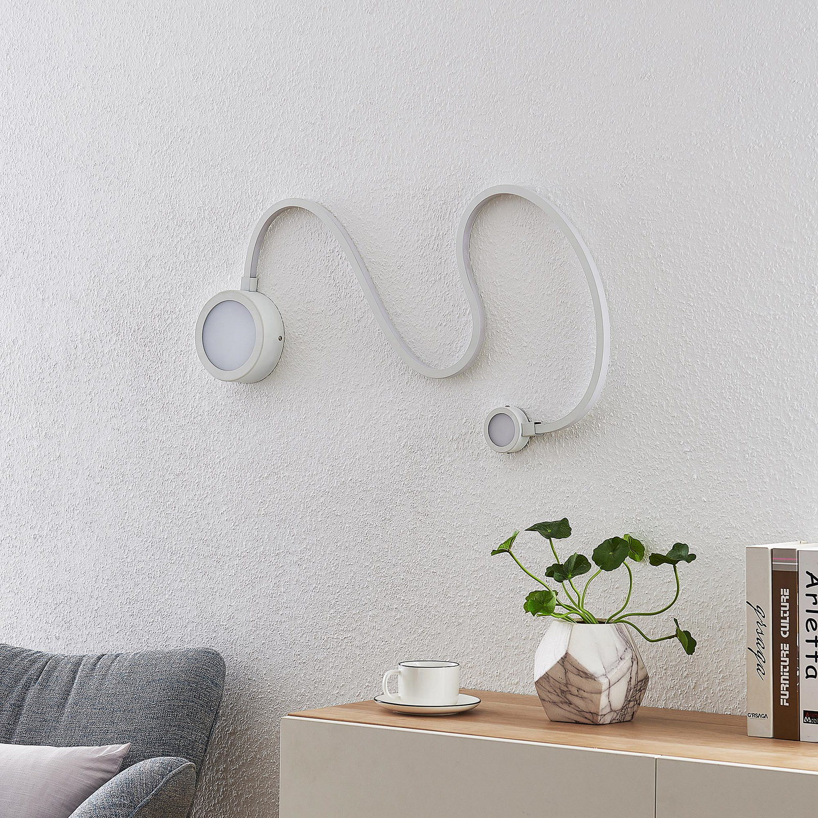 Lindby Rion LED wall light, white, for Living / Dining Room, iron, aluminium, 27.6 W, energy efficiency: A+, W: 76.5 cm, H: 40 cm