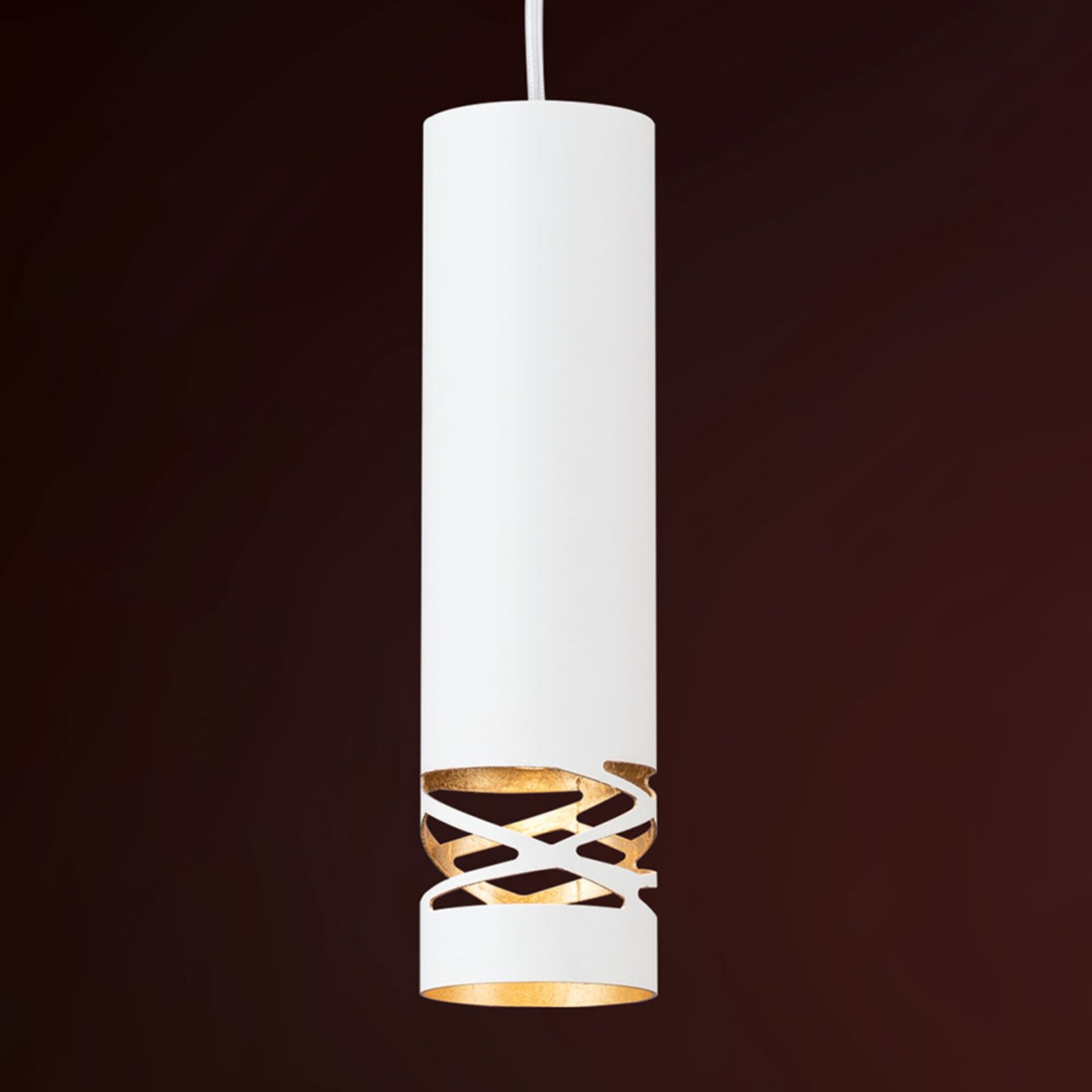 Orion Tube-shaped Trance hanging light with gold plating, for Living / Dining Room, metal, gold leaf, GU10, 7 W, energy efficiency: A++, H: 30 cm