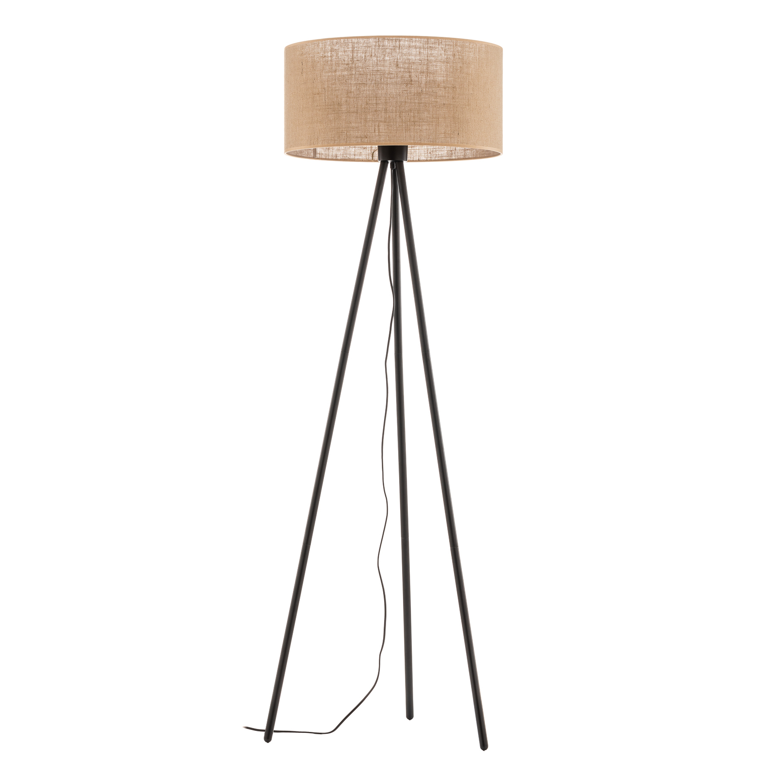 Jute floor lamp with tripod frame in black Lights.ie