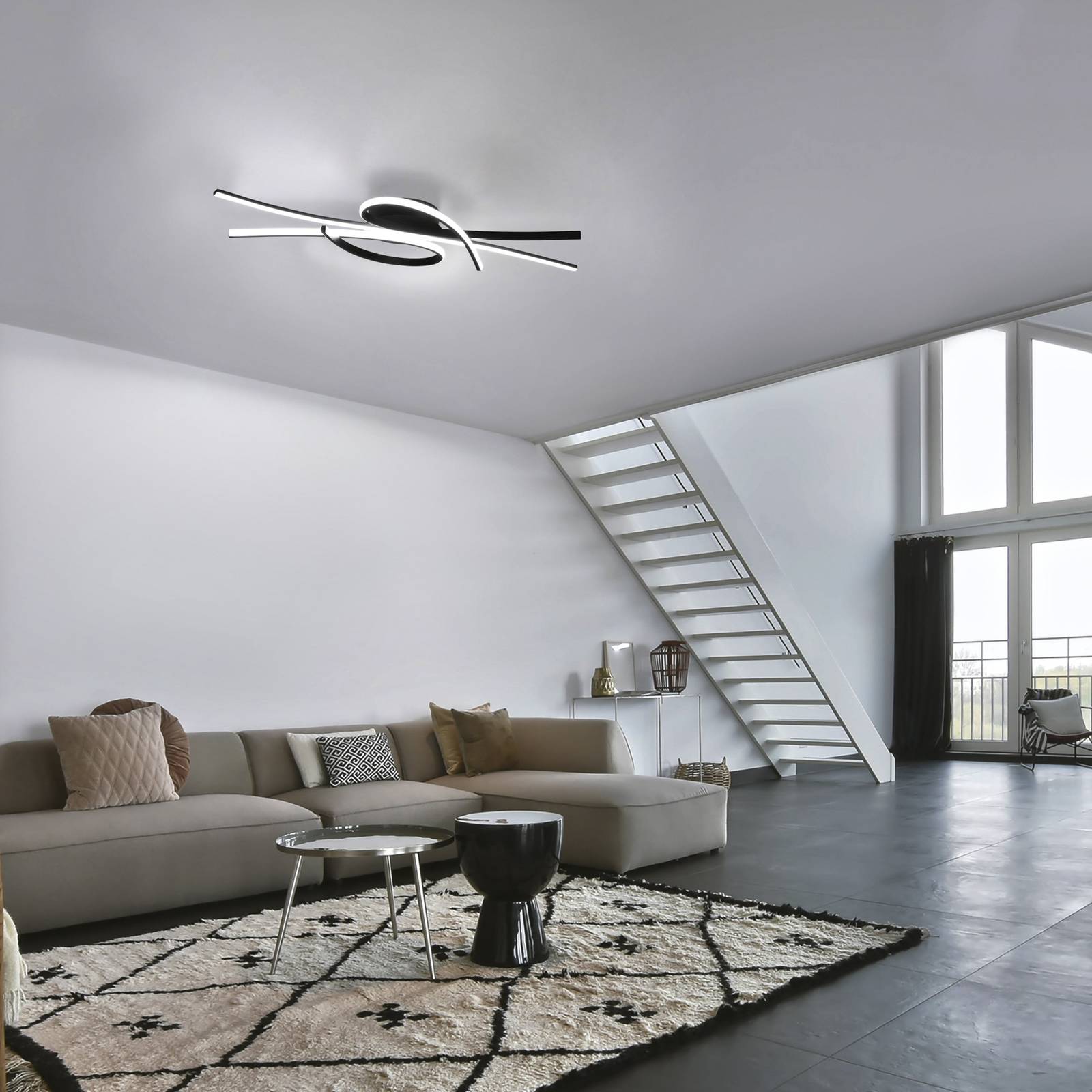 LED-Deckenlampe Biba, schwarz, Länge 100 cm, Metall, CCT günstig online kaufen