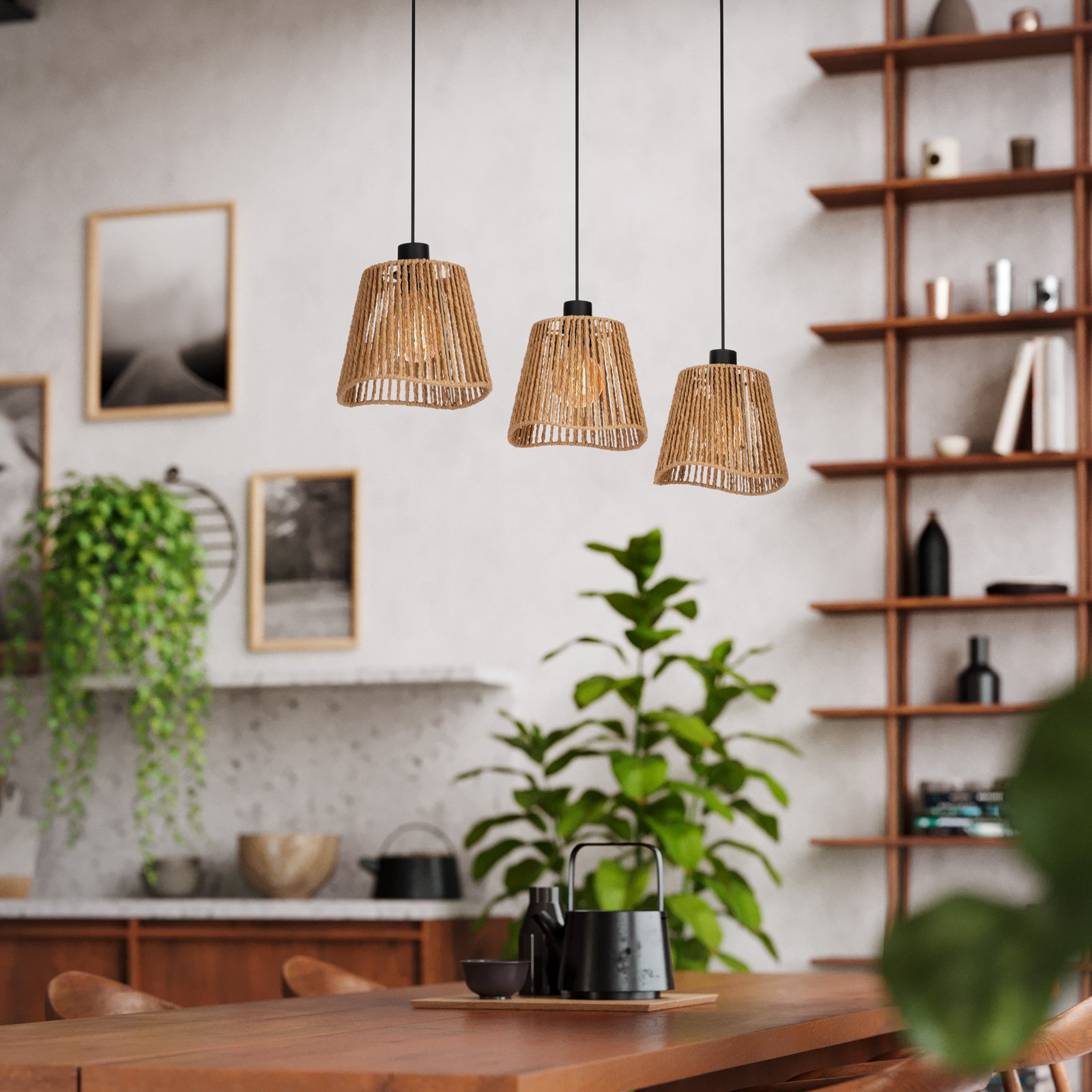 Lavister κρεμαστό φωτιστικό, μαύρο/φυσικό, 3-φωτο, χάρτινο