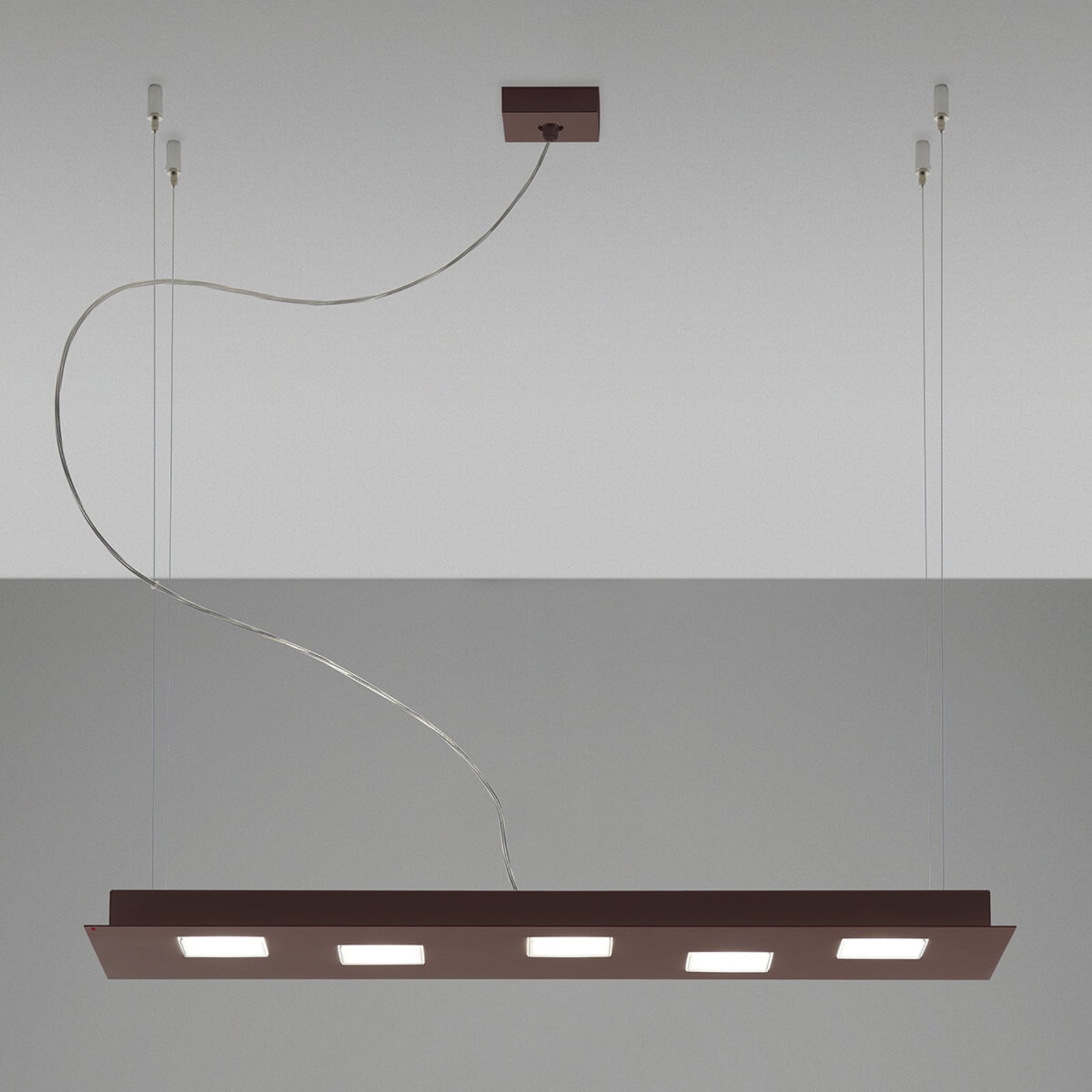 Elongated LED hanging lamp Quarter in brown