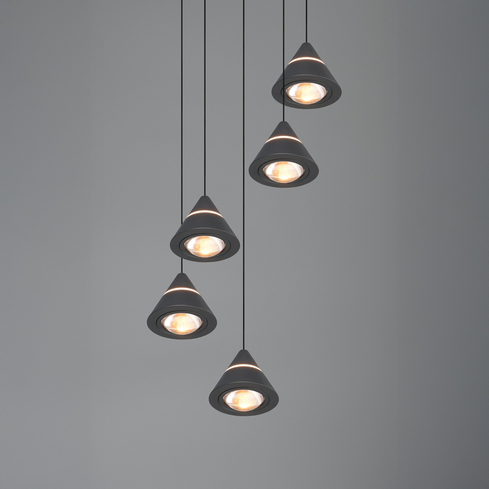 LED-Hängelampe Romeo, Ø 28 cm, schwarz, Metall, 5-flg.