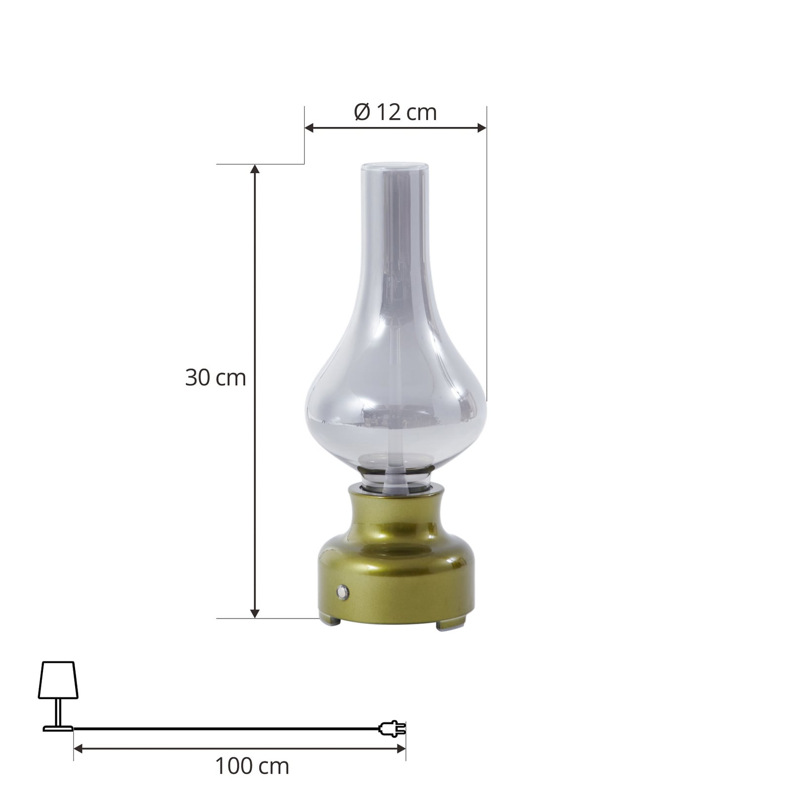 Lindby LED акумулаторна настолна лампа Maxentius, зелена, стъкло, димер