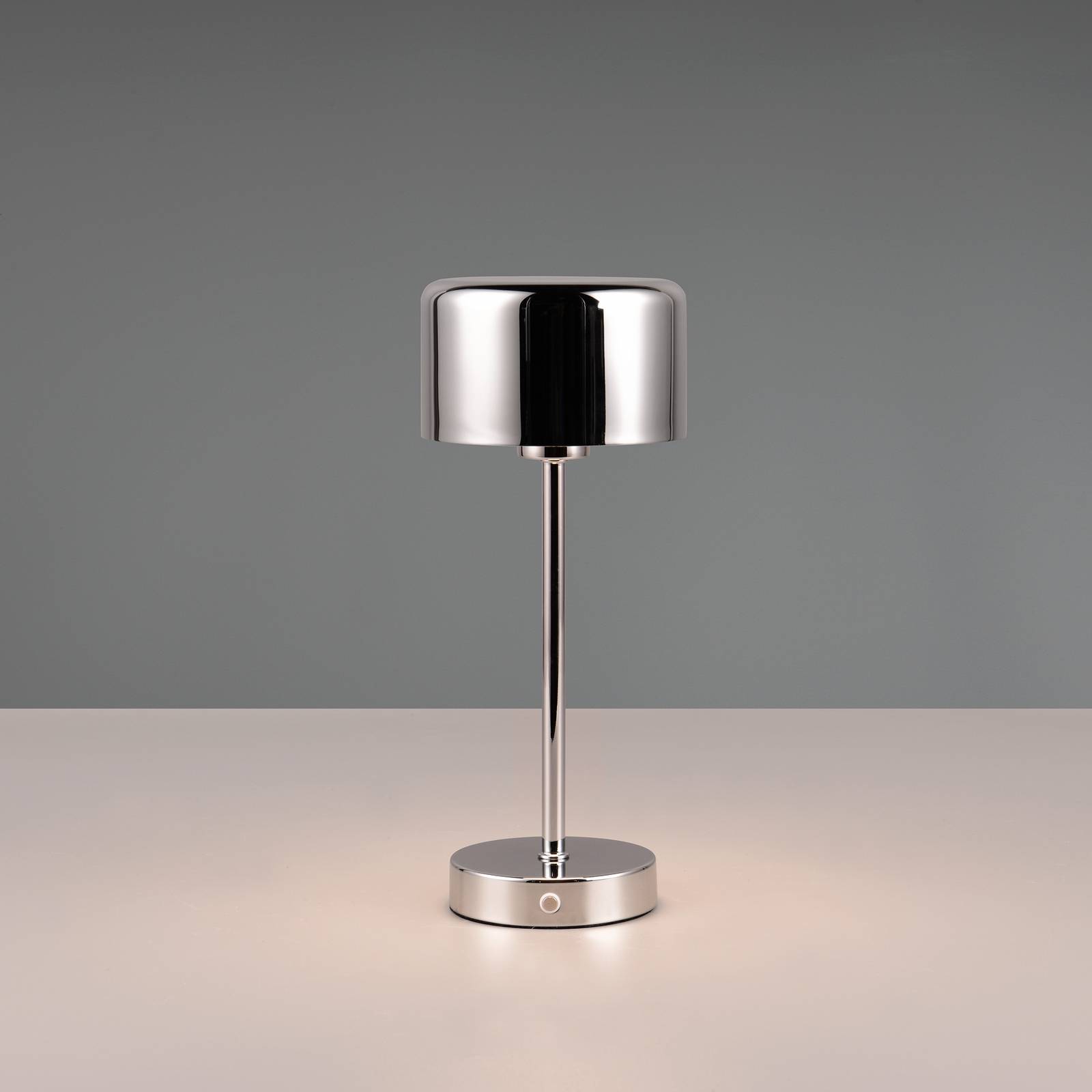 Jeff LED-es újratölthető asztali lámpa, króm színű, magasság 30 cm, fém