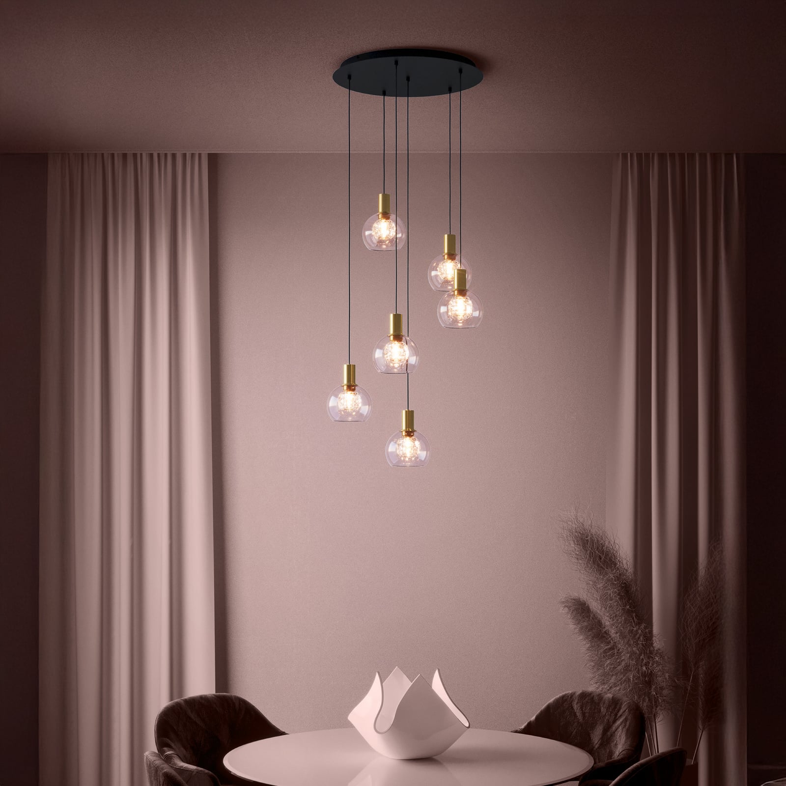 Suspension LED Stars of Light Terque, laiton, Ø 54 cm, à 6 lampes