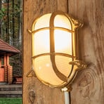 Oval outdoor wall light Bengt brass, opal glass