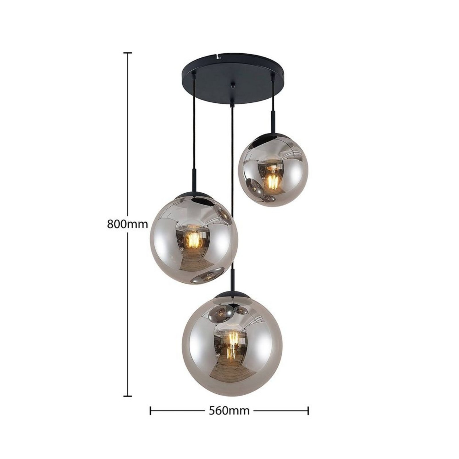 Teeja 3 Cluster Pendel Smoke - Lindby