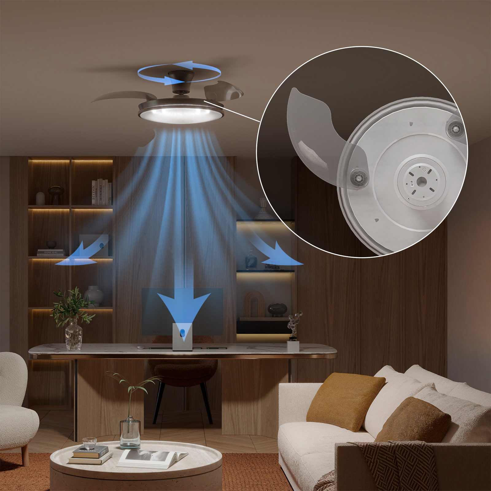 Wentylator sufitowy LED Philips Atlas, niklowy, cichy, CCT
