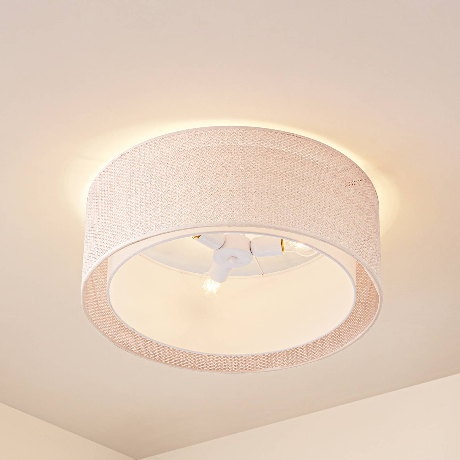 Lindby Deckenleuchte Soula, Ø 60 cm, beige, Kunststoff, E27 günstig online kaufen