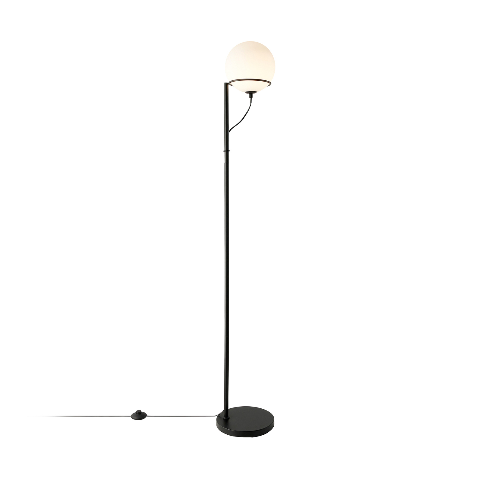Wilson floor lamp, metal, black, glass globe shade