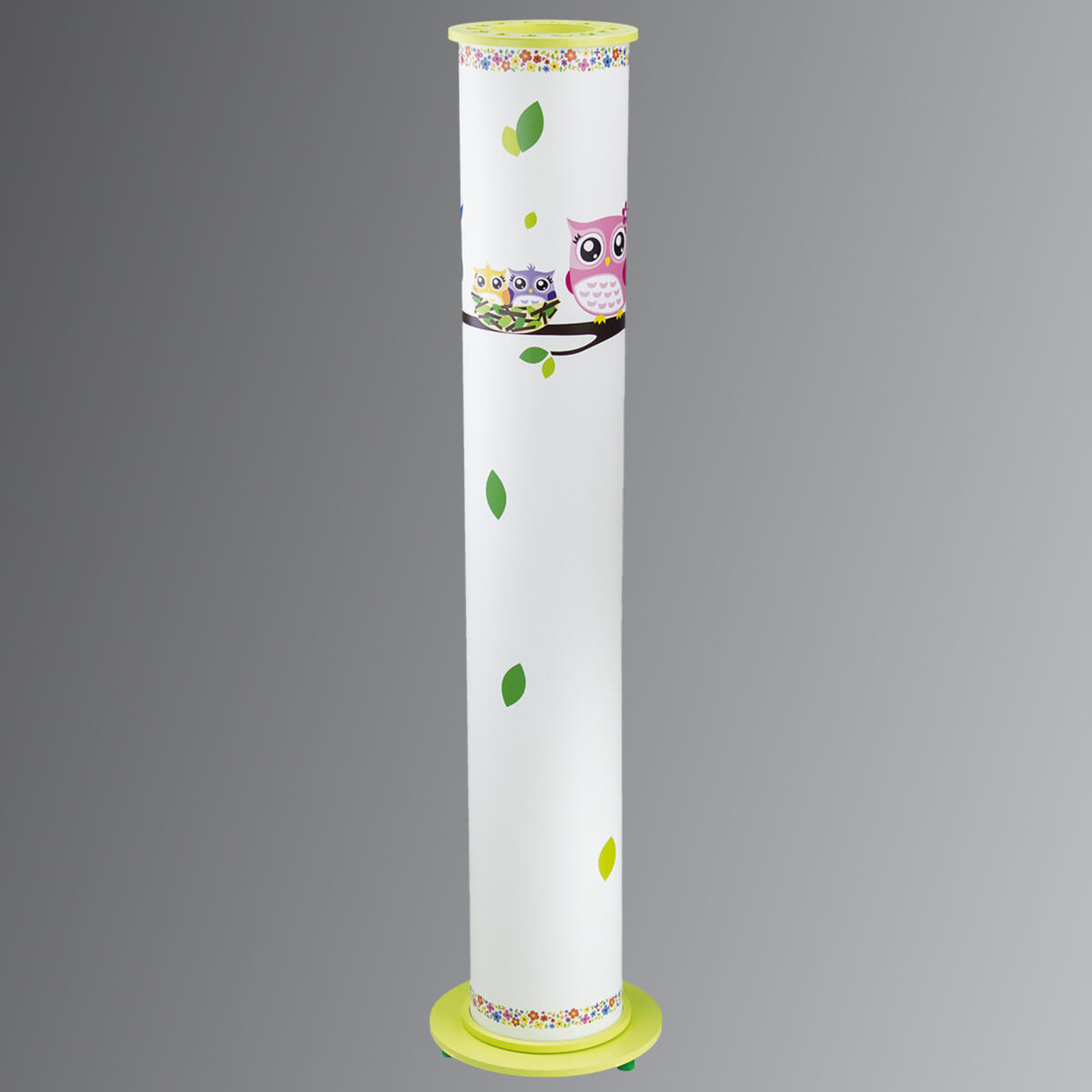 Owl floor lamp for a child’s room, white and green