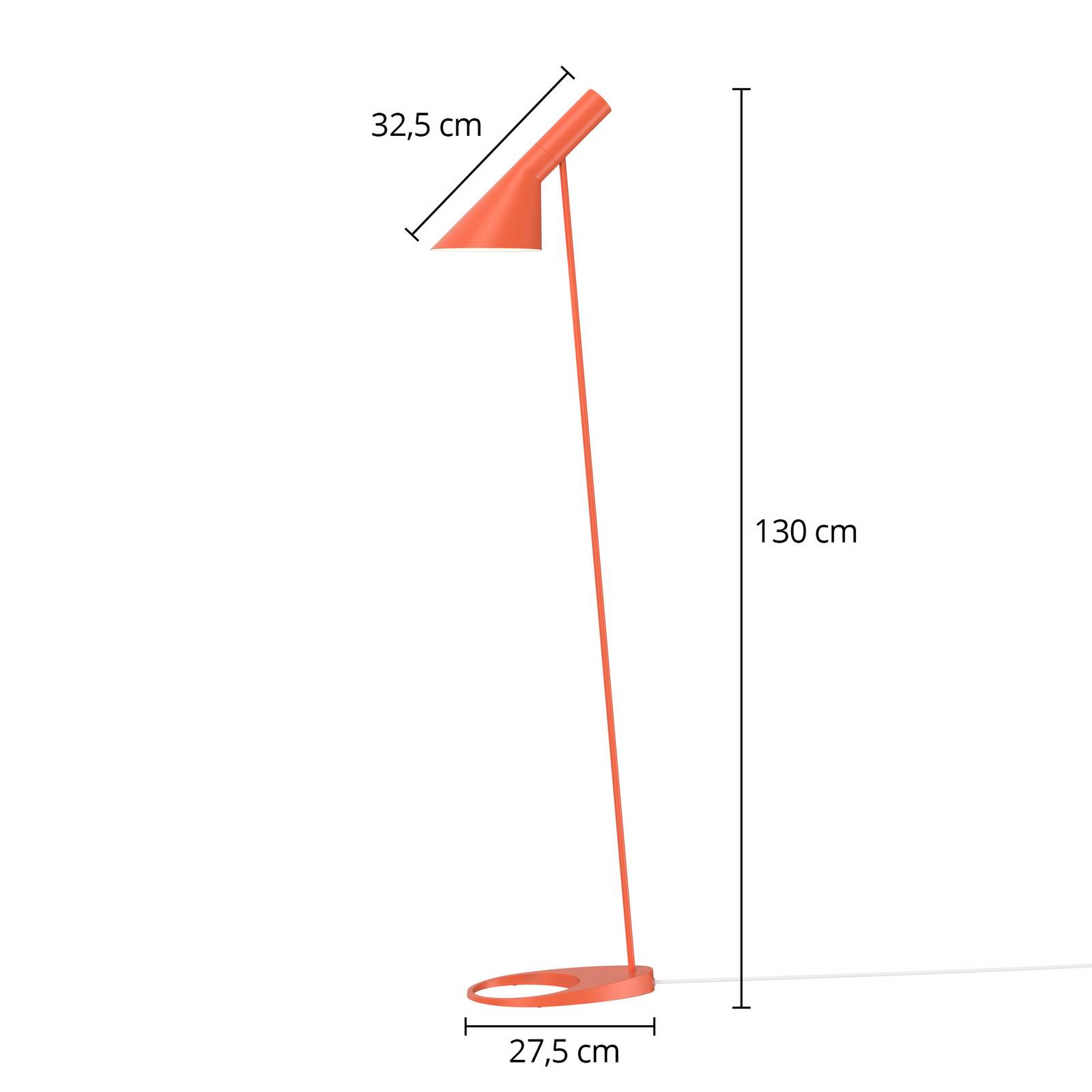 Louis Poulsen Designová stojací lampa Louis Poulsen AJ, oranžová