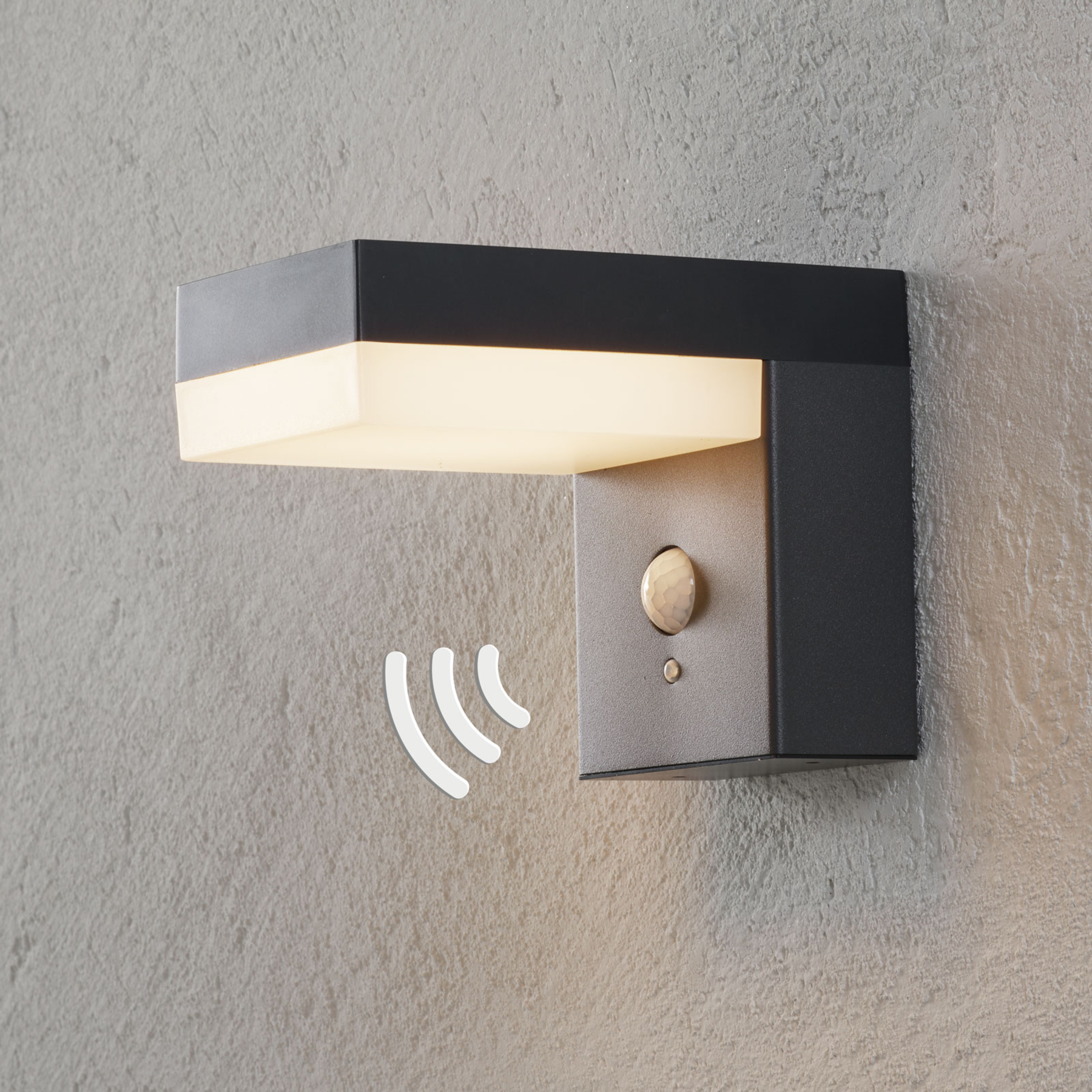 Lindby Chioma LED solar outdoor wall lamp with sensor, stainless steel, polycarbonate, 6 W, energy efficiency: A+, W: 9.5 cm, H: 12.5 cm