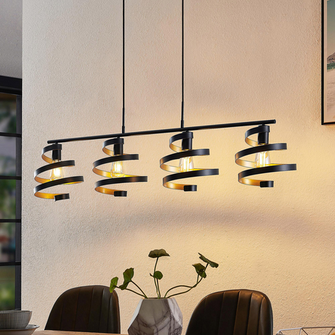 Lindby Colten suspension, à 4 lampes, noire, dorée