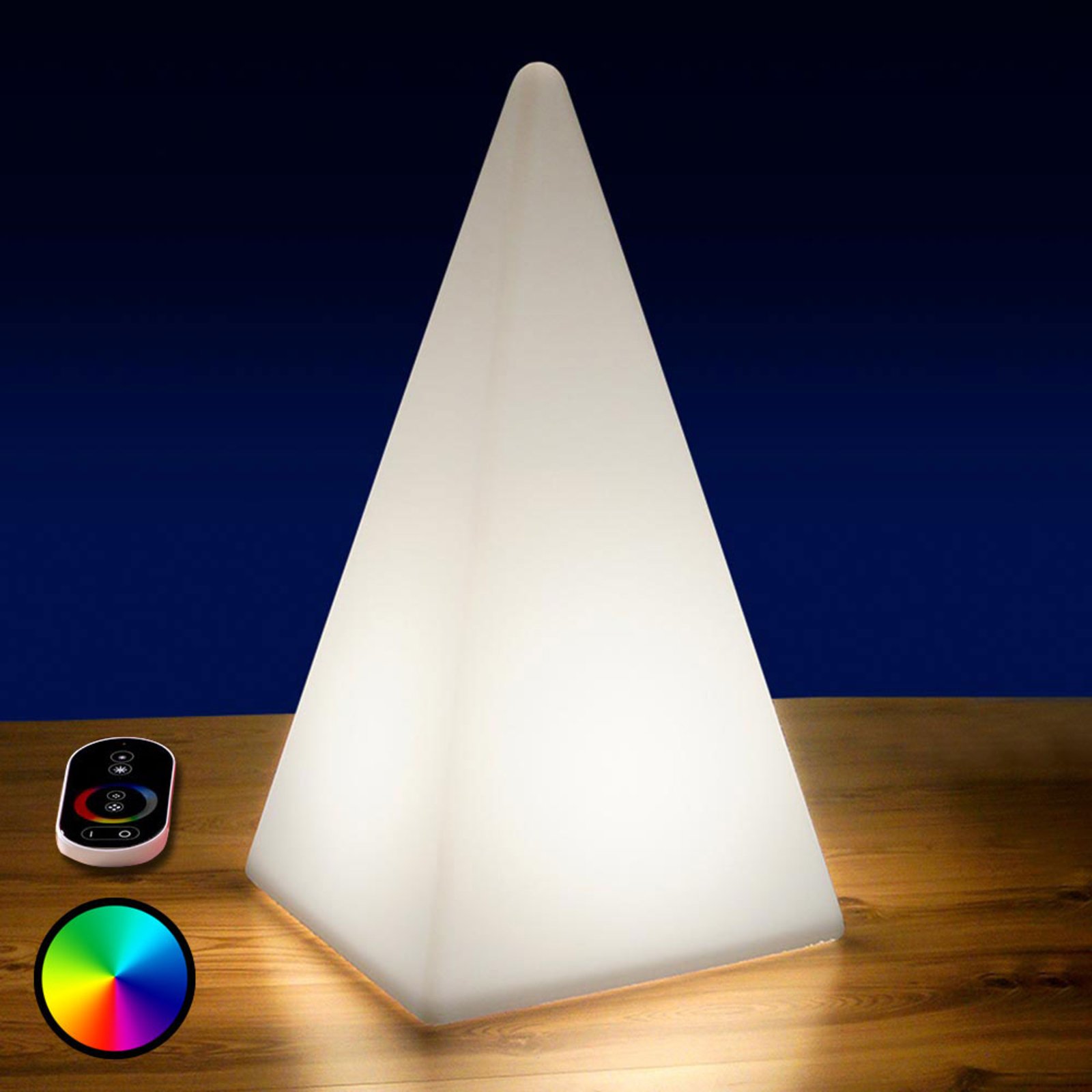 Epstein Battery-powered RGB LED pyramid, 73 cm, polyethylene, 4.5 W, energy efficiency: A+, L: 40 cm, W: 40 cm, H: 73 cm