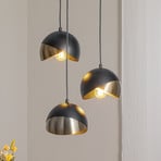 Berceste 252-S2 pendant light, black/gold metal, 3-bulb, round