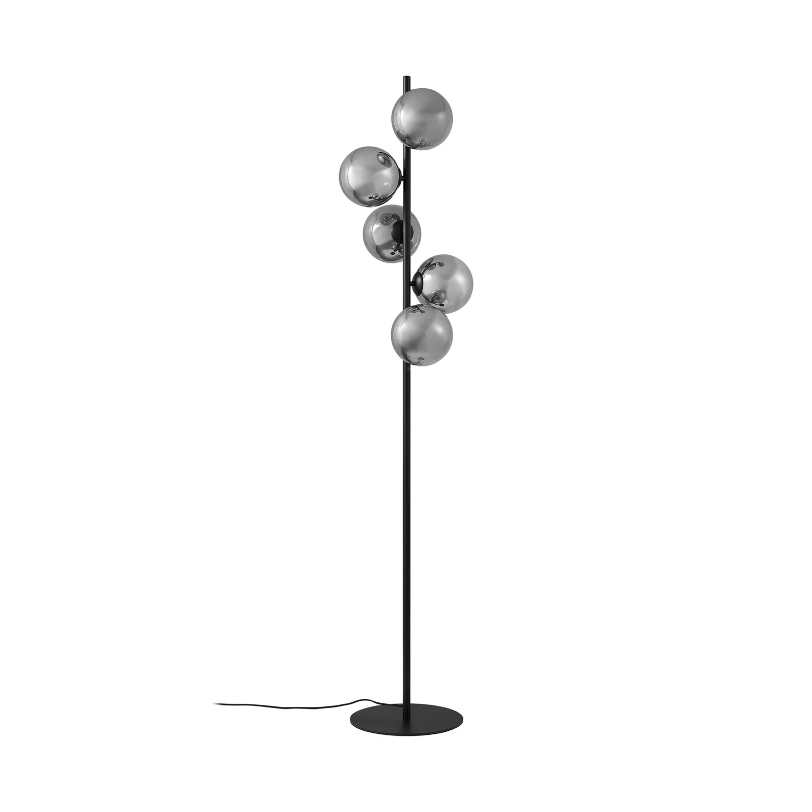 Lámpara de pie Lindby Orbelia, negra, 5 luces, cristal