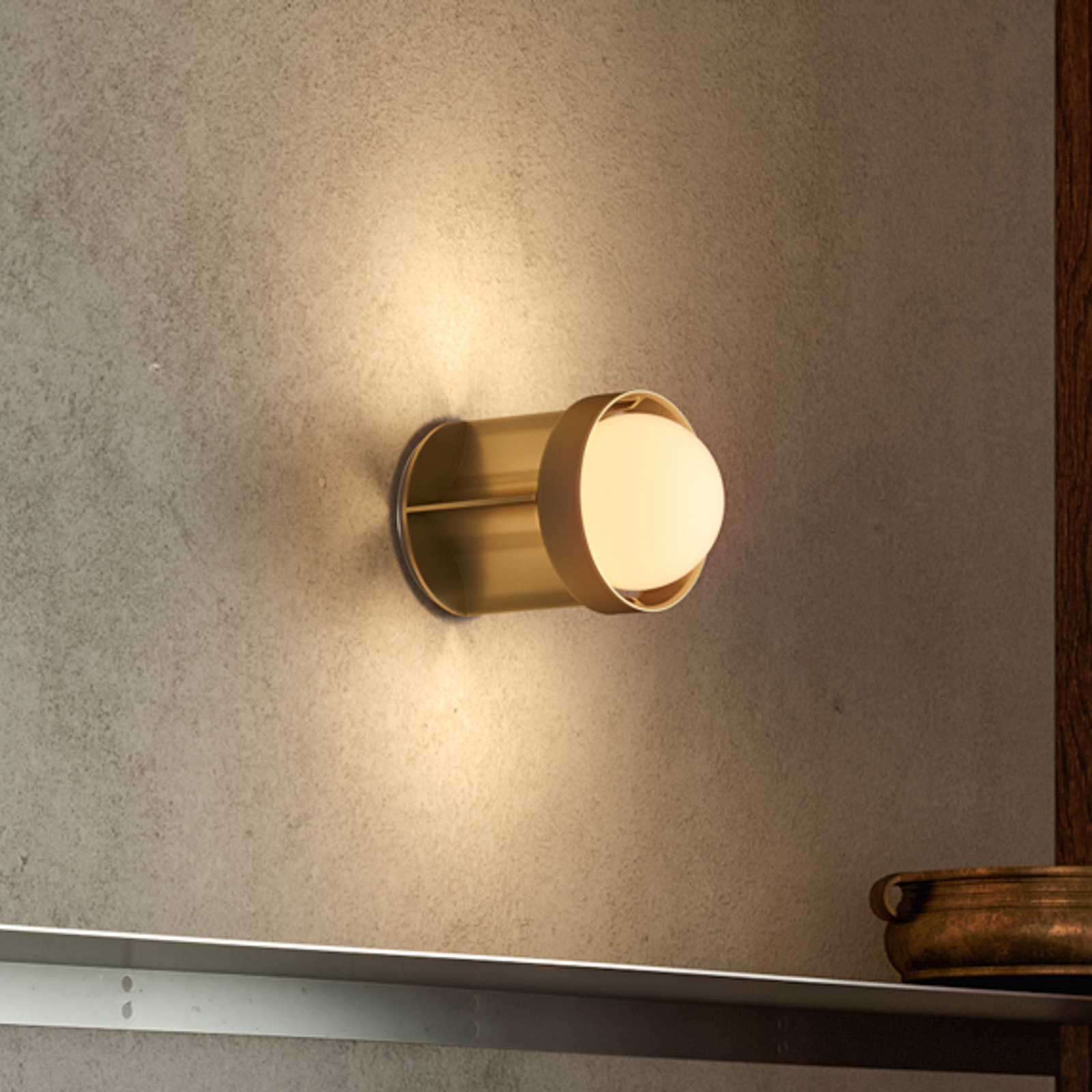 Tala væglampe Loop small, aluminium, LED globe III, guld
