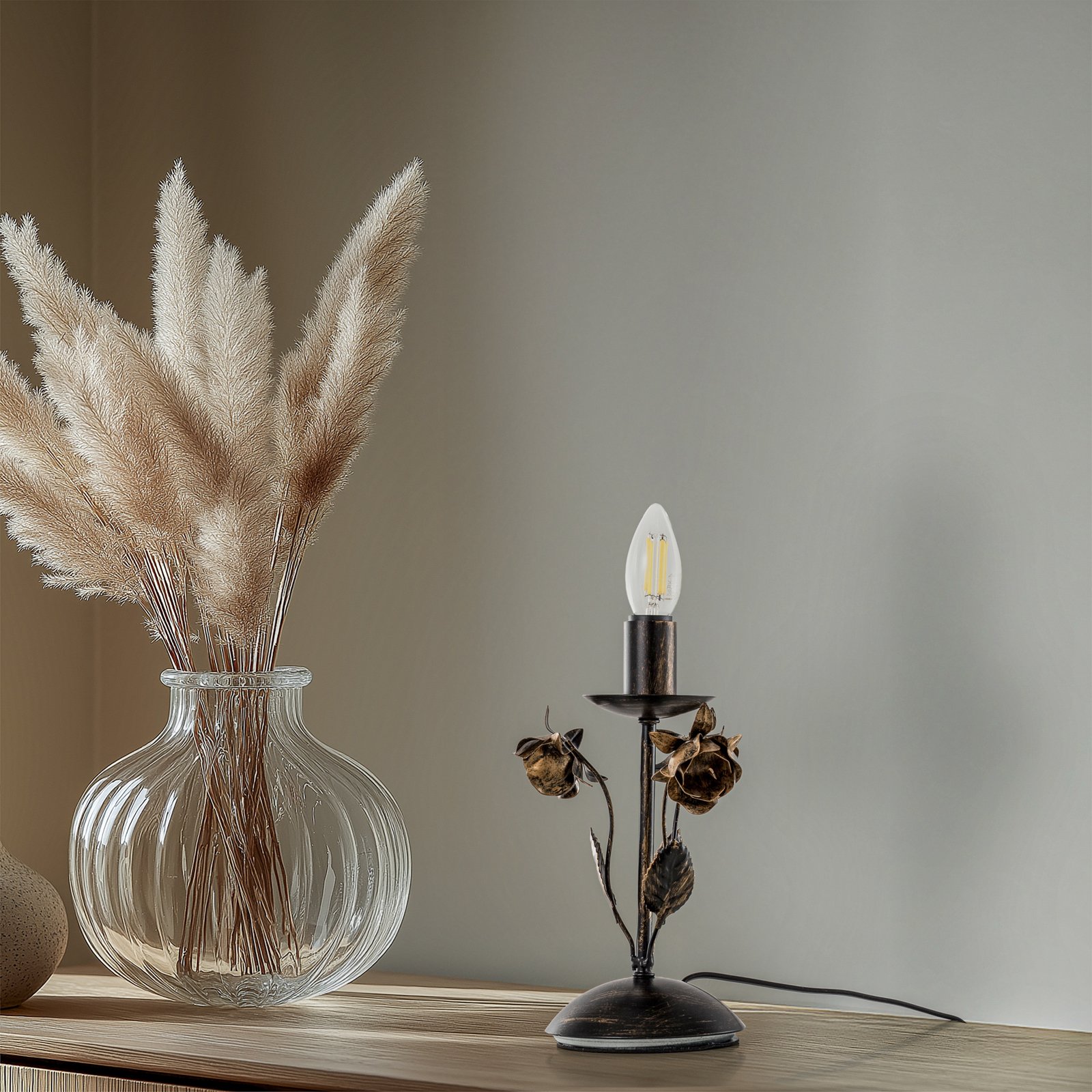 Carolina table lamp, bronze, 1-bulb, iron