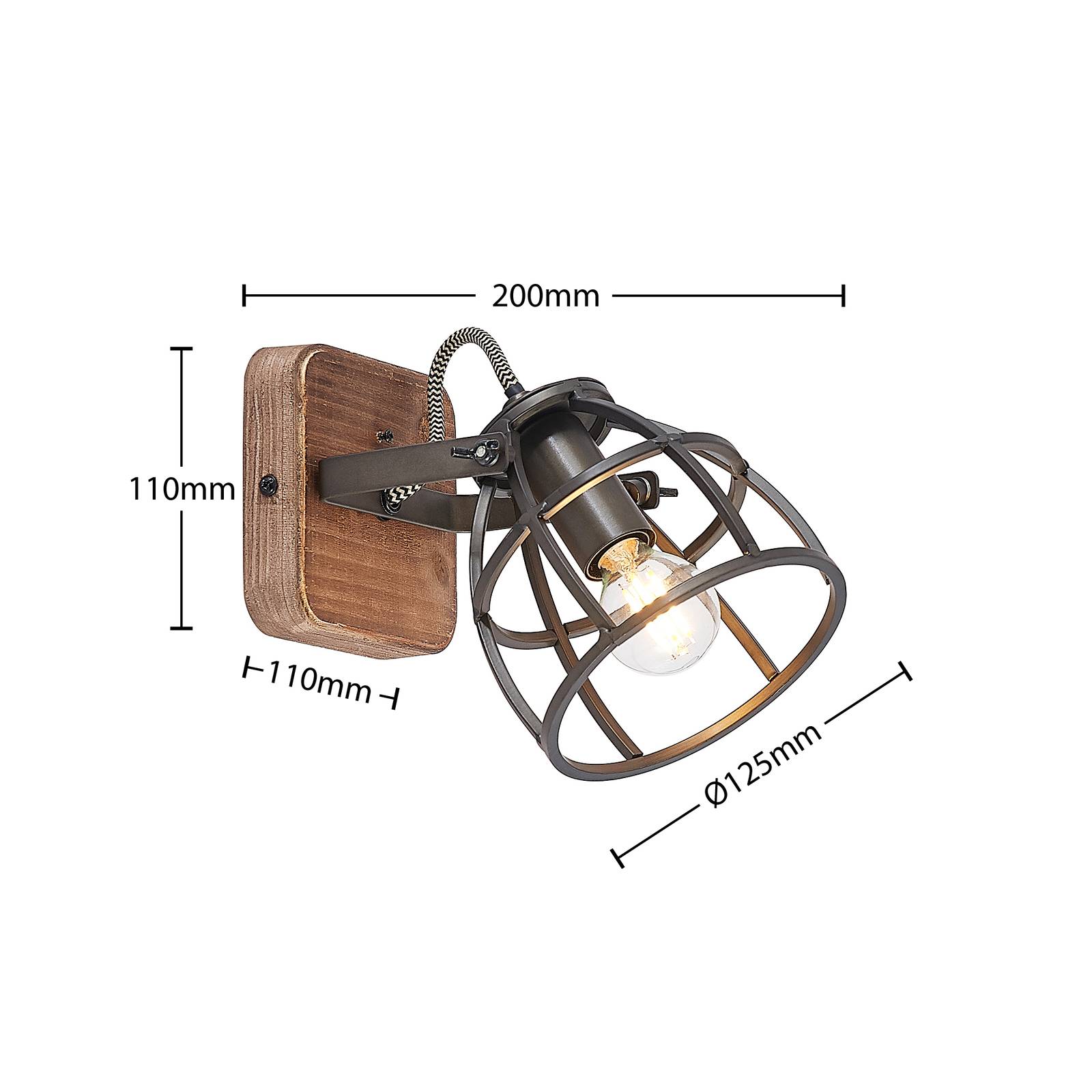 Lindby Rutger downlight, one-bulb, for Living / Dining Room, metal, wood, E14, 25 W, energy efficiency: A++, H: 16 cm