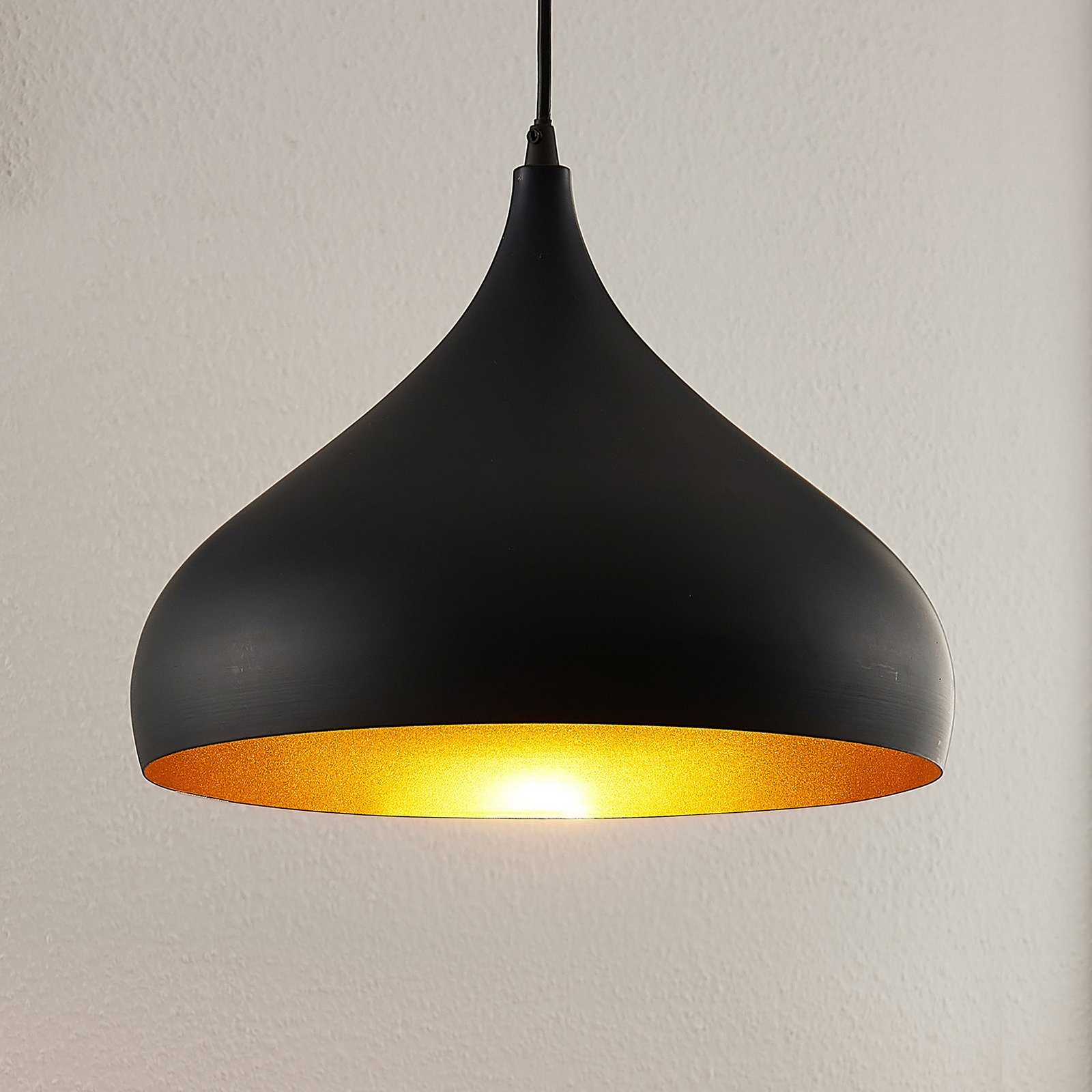 Lindby lampada a sospensione Ritana, nero-oro, alluminio, set di 2