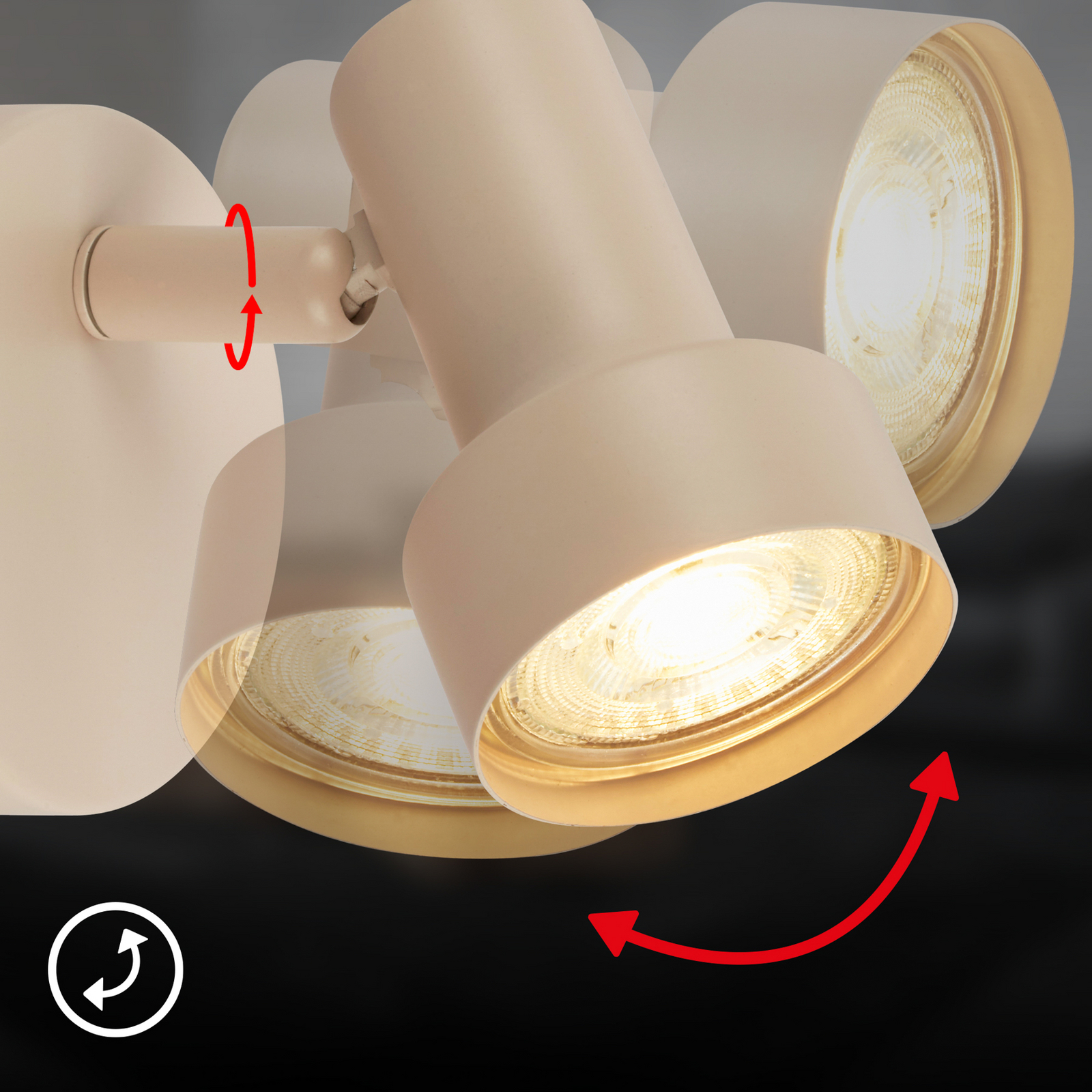 Seinäkohdevalaisin Tapp, beige, Ø 8 cm, 1-lamppuinen, metalli, GU10