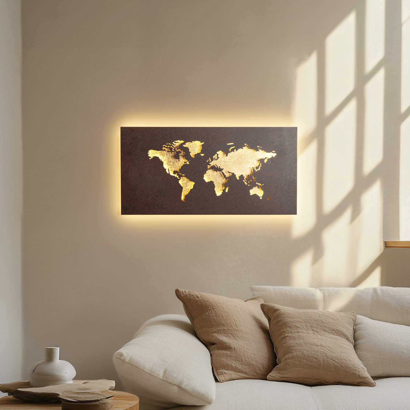 Lucande LED-Wandleuchte World, rost/gold, 60 cm x 30 cm Lucande LED-Wandleuchte World, rost/gold, 60 cm x 30 cm