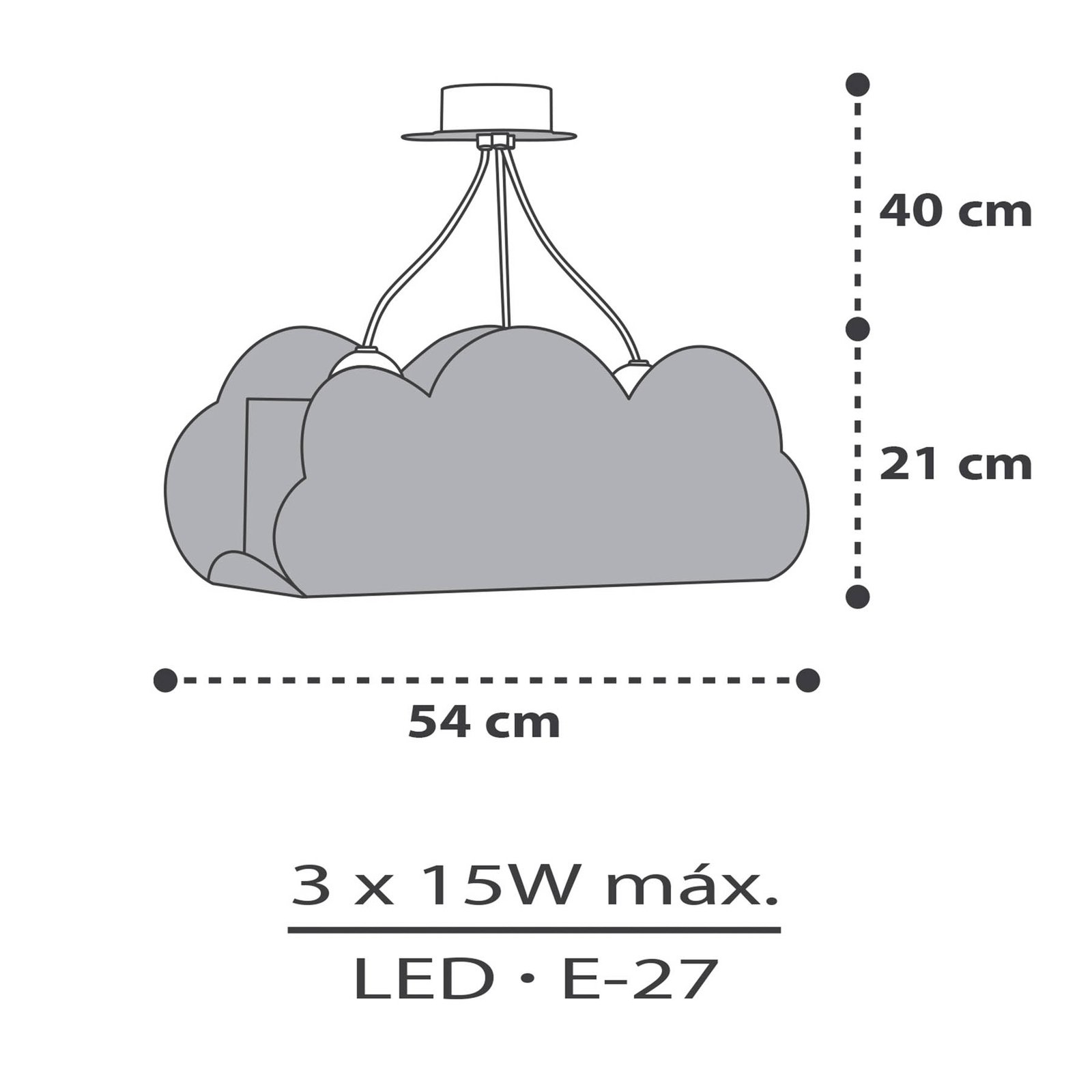 Lampă suspendată Dalber Cloud Grey în formă de nor, gri