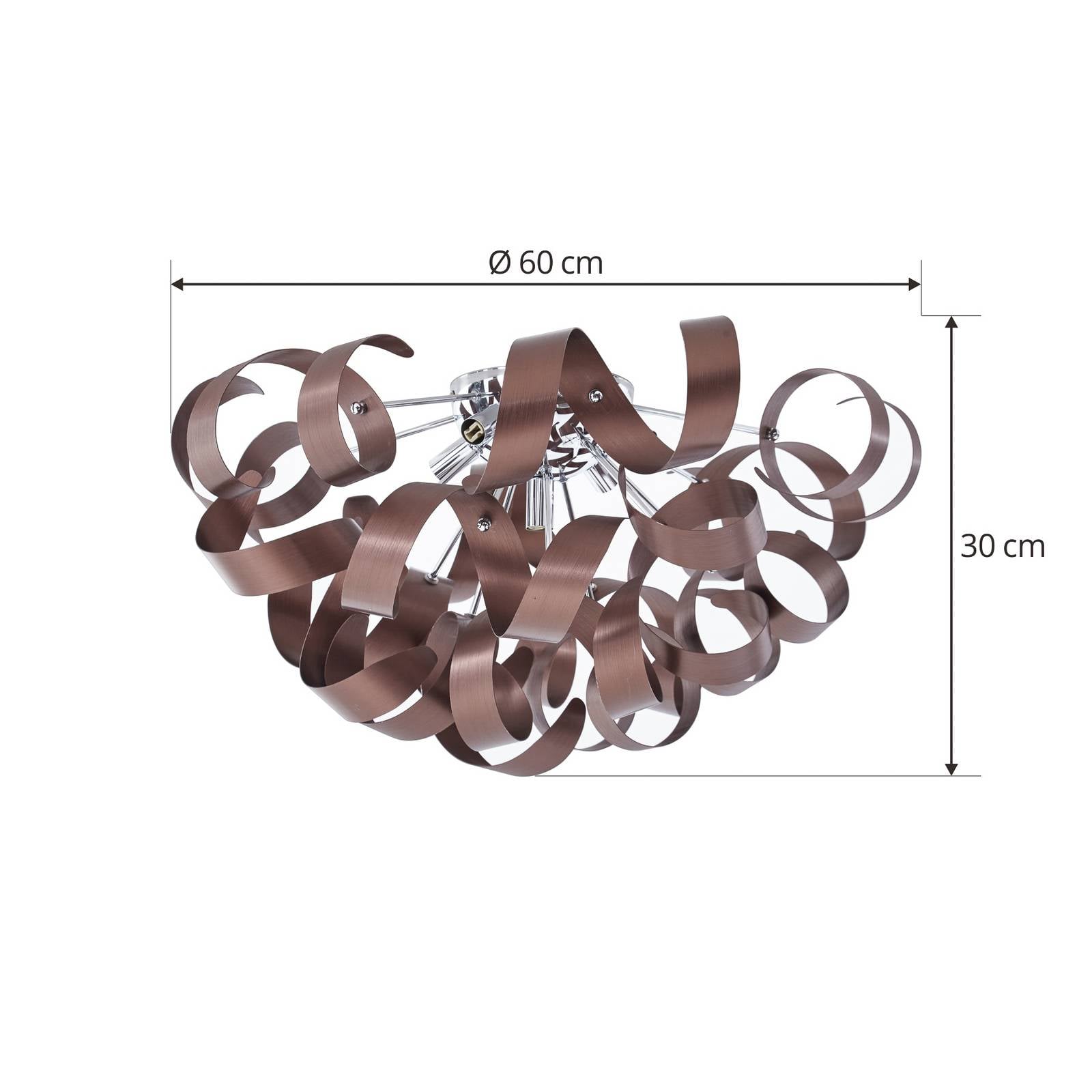 Lampa sufitowa Lucande Kaelor, Ø 60 cm, kolor miedziany, aluminium