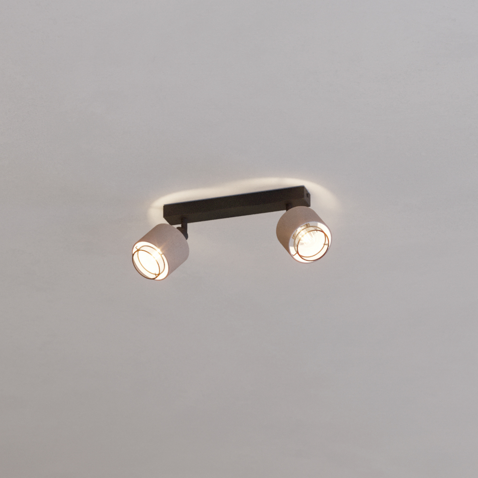 Faretto da soffitto Rosley, lunghezza 31 cm, nero/naturale, a 2 luci.