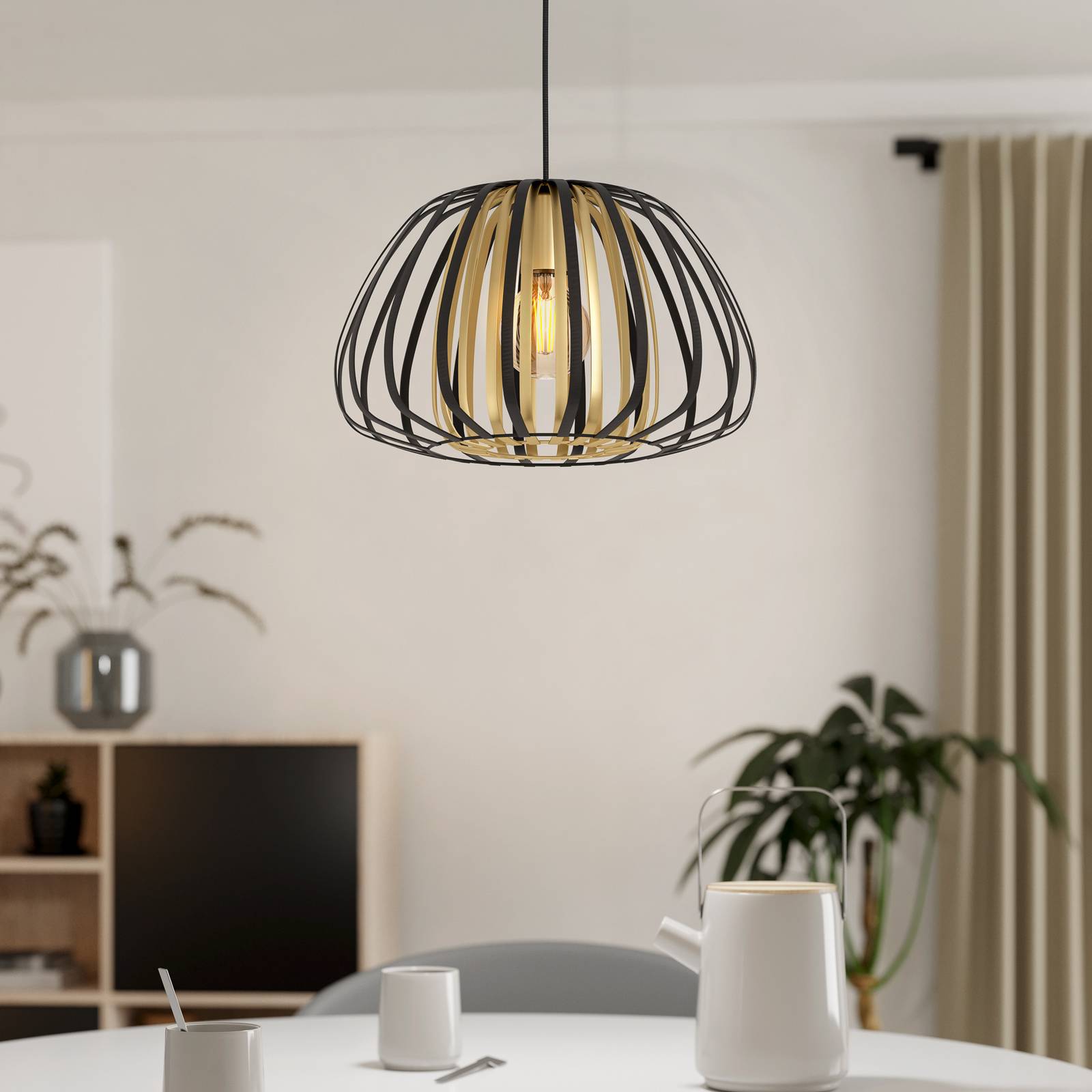 Hängeleuchte Encinitos, schwarz/messing, Ø 37,5 cm günstig online kaufen