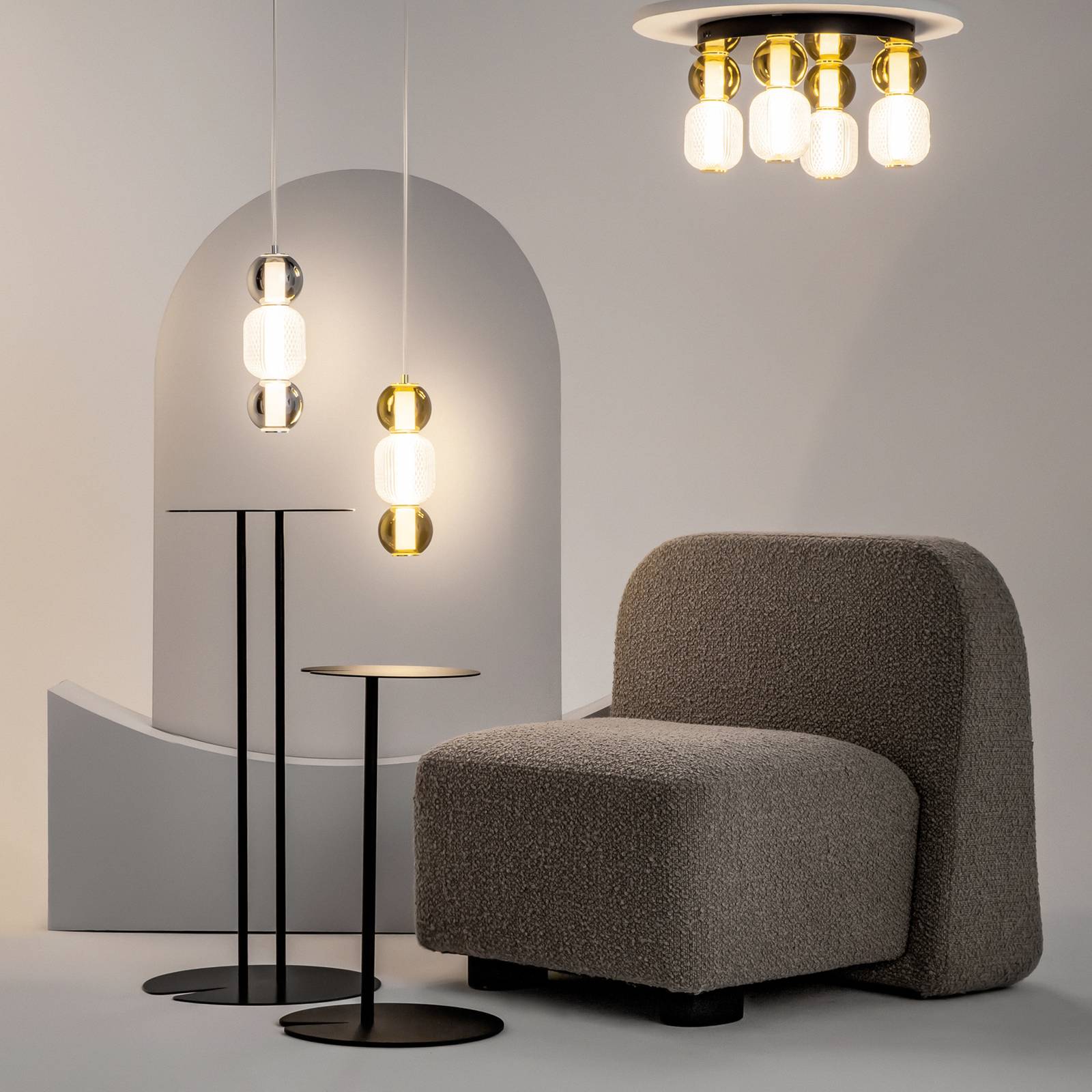 Maytoni LED-taklampa Drop guld Ø 43 cm 4 lampor glas