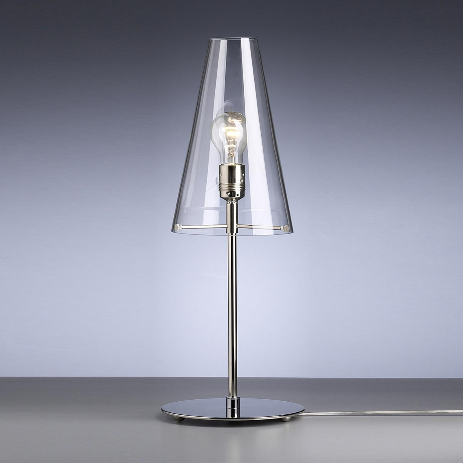 Tecnolumen Table lamp by Walter Schnepel, clear, for Living / Dining Room, nickel-plated metal, glass, E27, 75 W, energy efficiency: A++, H: 55 cm