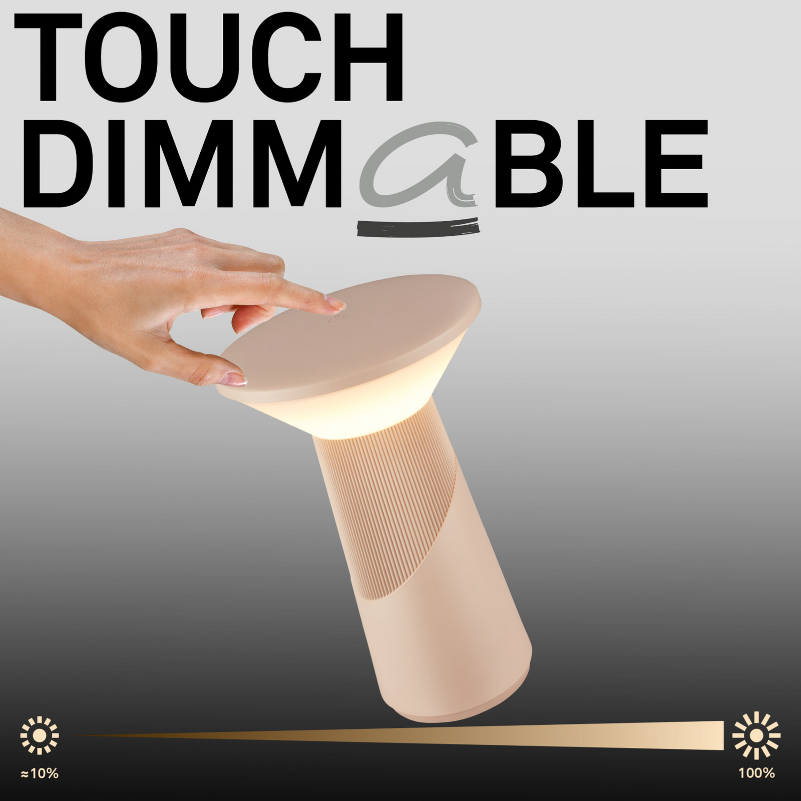 Lampa stołowa LED z akumulatorem Pilia, beżowa, wysokość 24 cm, IP44 Lampa stołowa LED z akumulatorem Pilia, beżowa, wysokość 24 cm, IP44