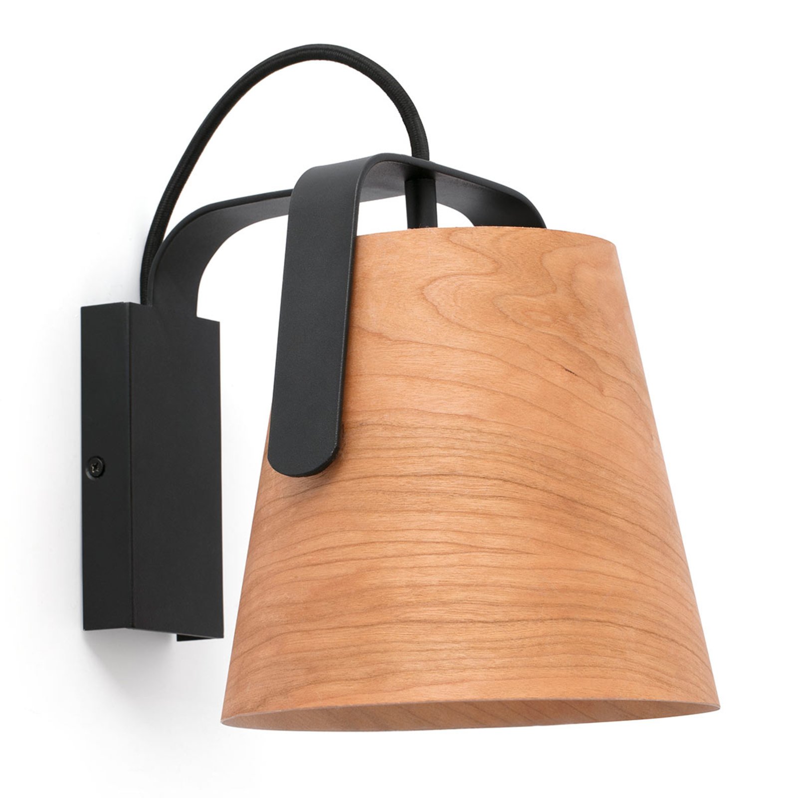 Stood wall light with a cherry wood lampshade