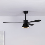 Ventilator de tavan cu LED Amelia Cone L, negru, silențios, 132 cm