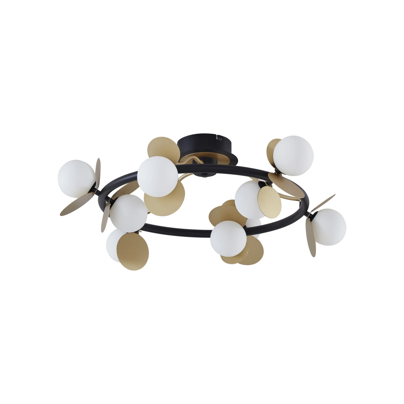 Lucande Plafonnier LED Pallo, 9 lampes, noir/or, verre