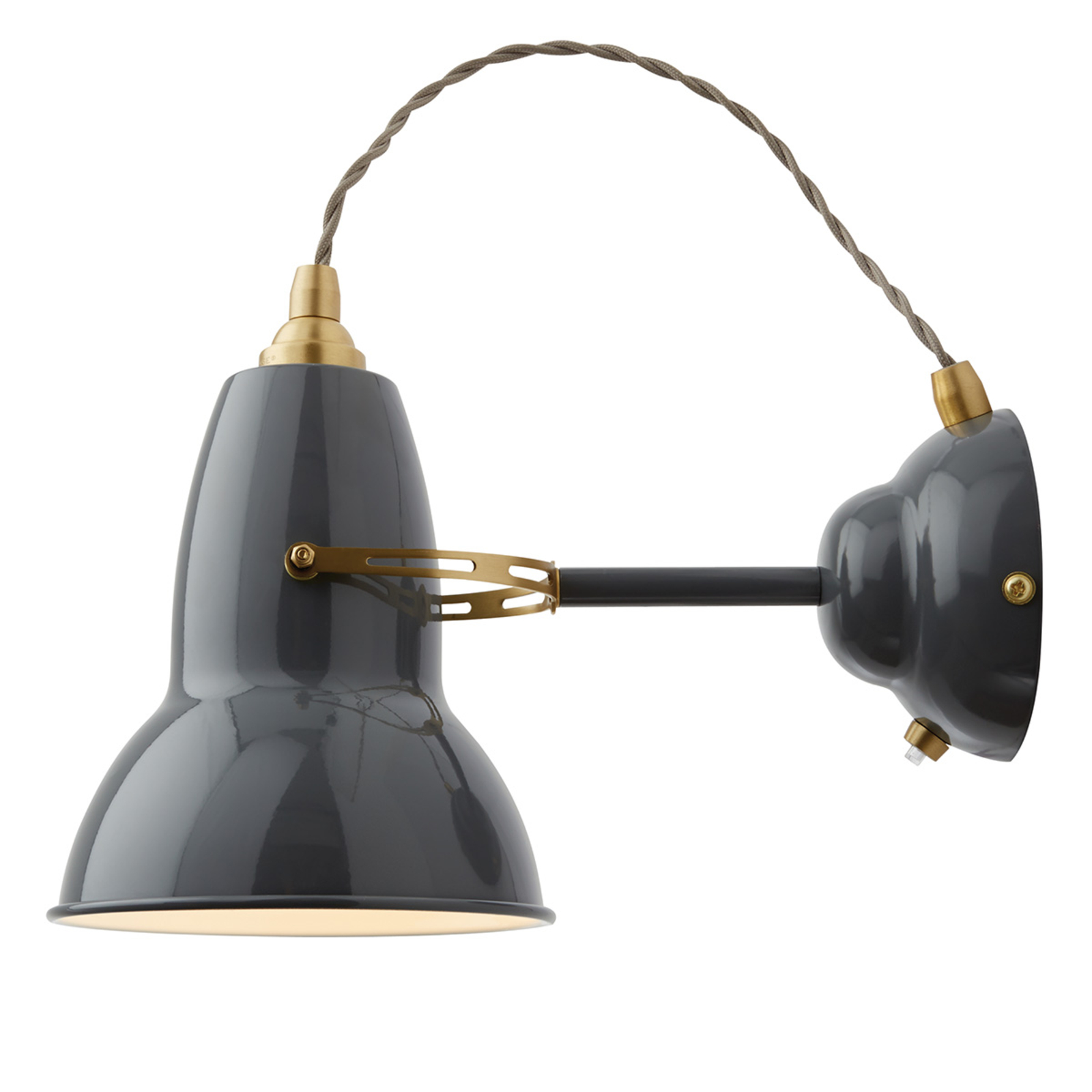 Anglepoise Original 1227 brass wall lamp grey, for Living / Dining Room, steel, brass, E27, 20 W, energy efficiency: A++, H: 16 cm