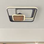 Candeeiro de teto LED Nirra com placa de madeira, 3fl, angular