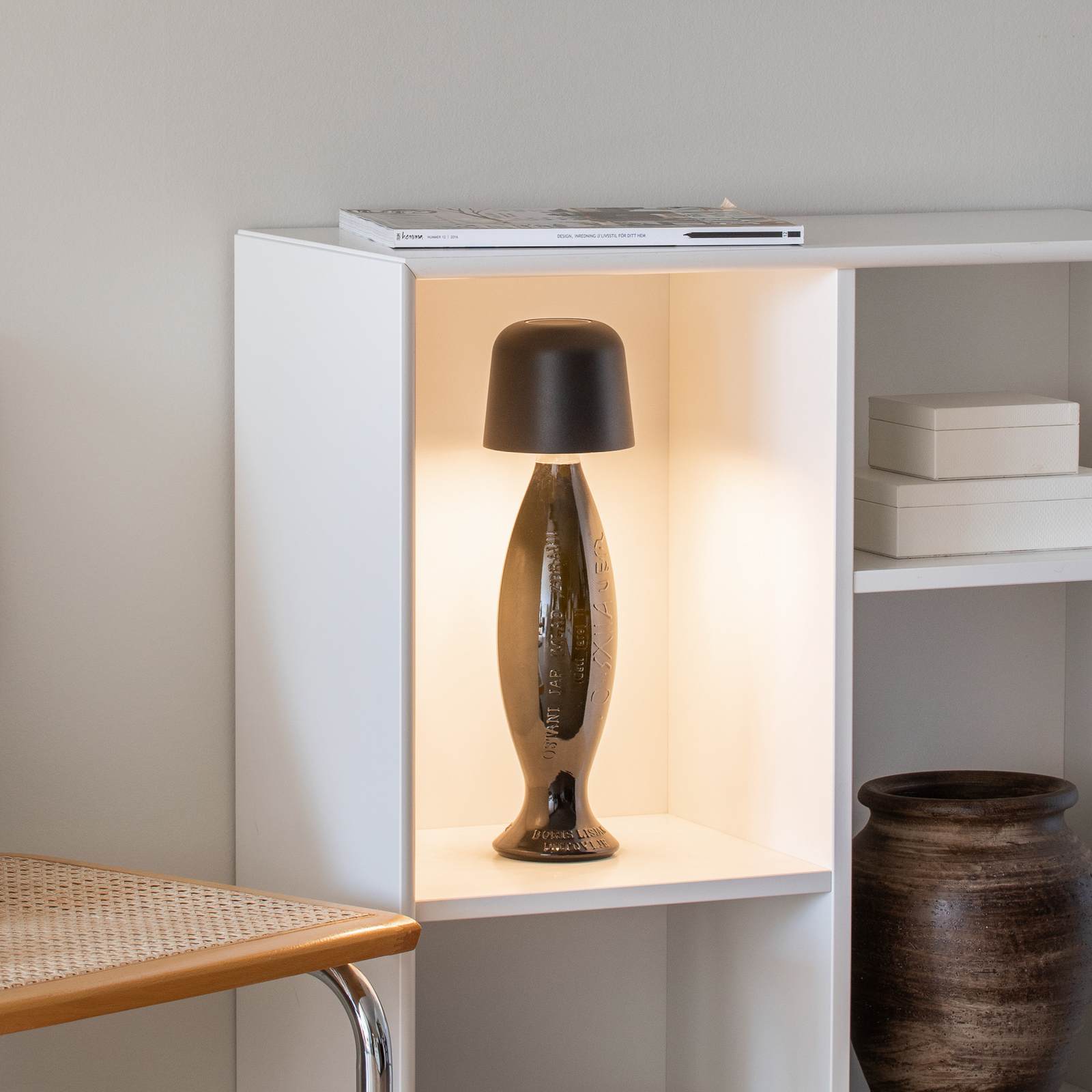 LED tafellamp op batterijen Biot, zwart, hoogte 30 cm, IP54, USB