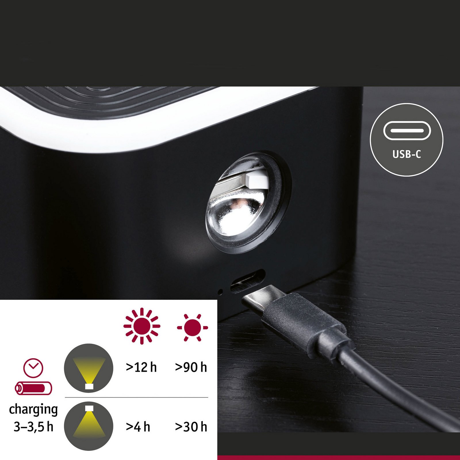 Lampa de masă cu baterie LED Paulmann Varia, negru, 37 cm dimabil CCT