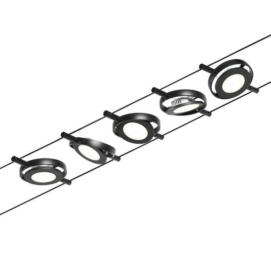 Wire RoundMac Système de lampes LED sur câble à 5 lampes, noir - Paulmann