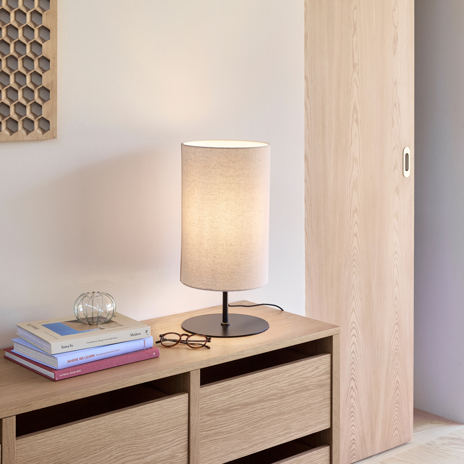 HÜBSCH Tischlampe Sable, sandfarben, Höhe 50 cm, Textil