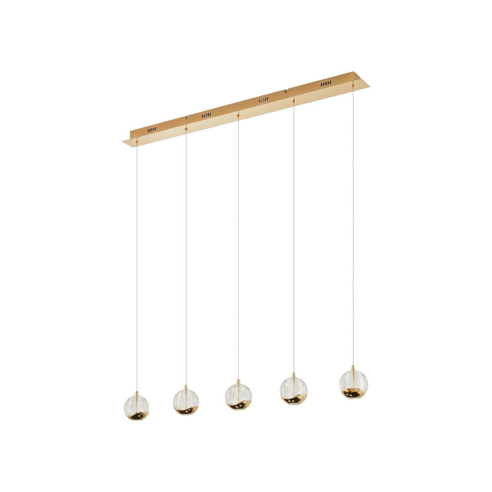 Lucande LED-Pendellampe Hayley, 96 cm, 5-flg., gold, Glas