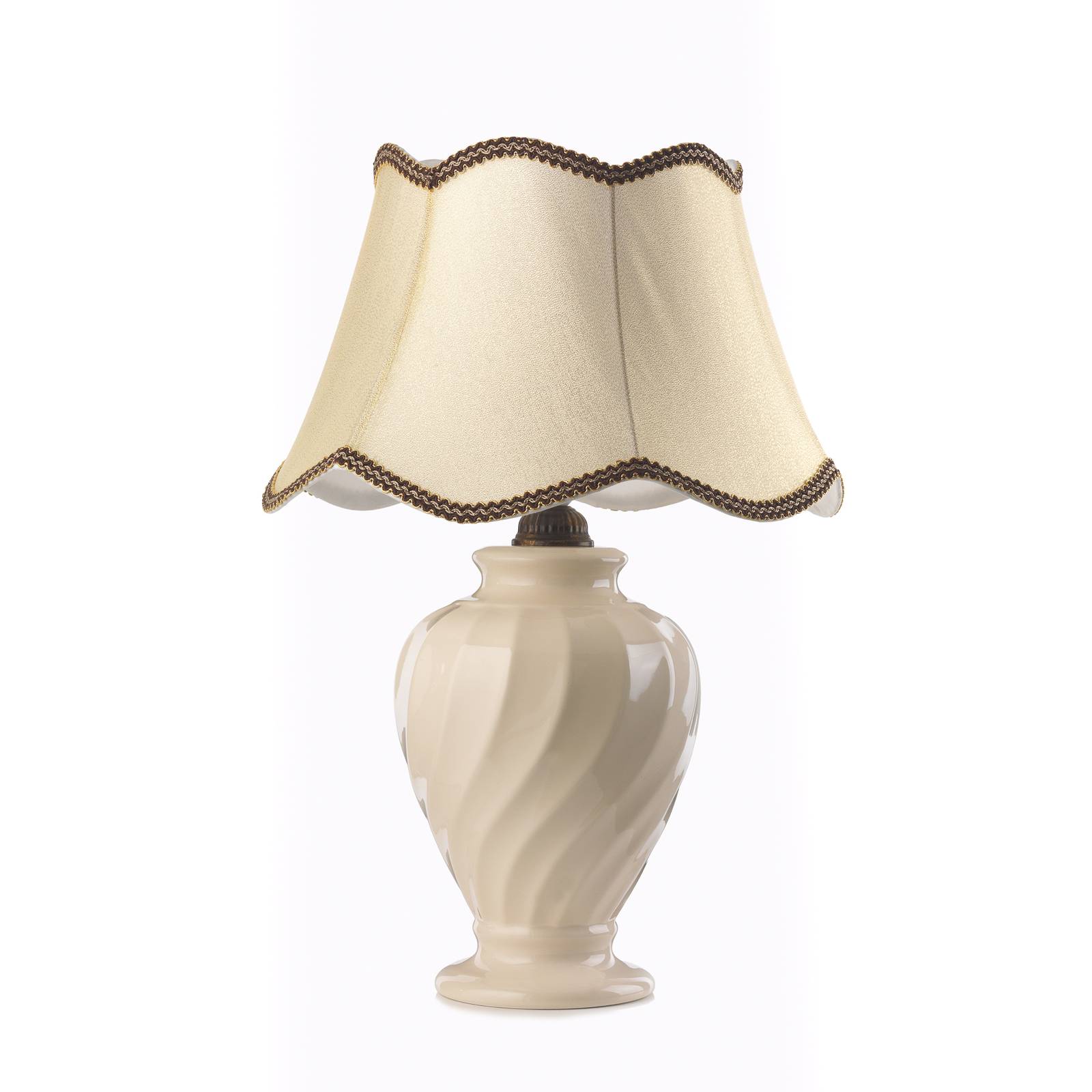 Vortice table lamp, ceramics, beige/brass edging
